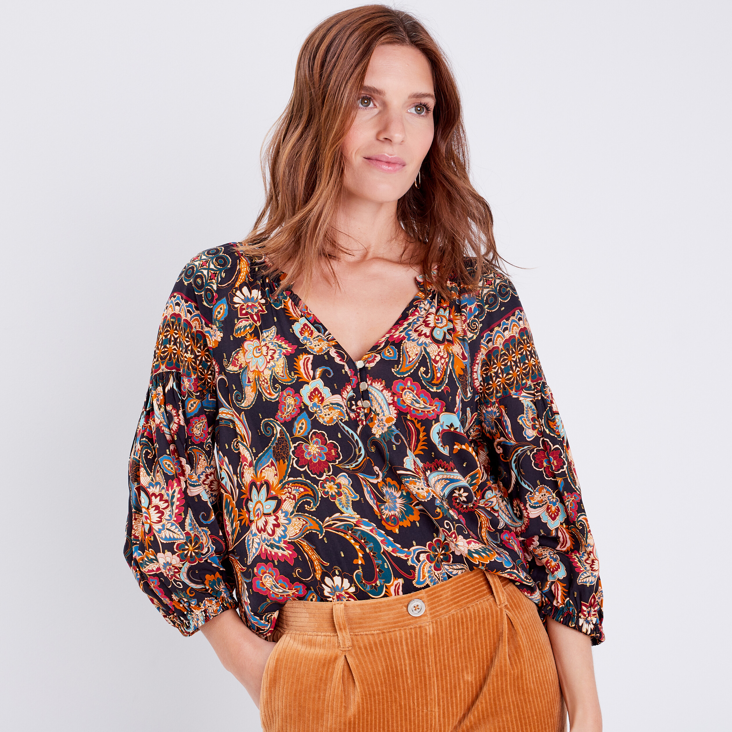 Blouse manches 3/4 bleu foncé femme