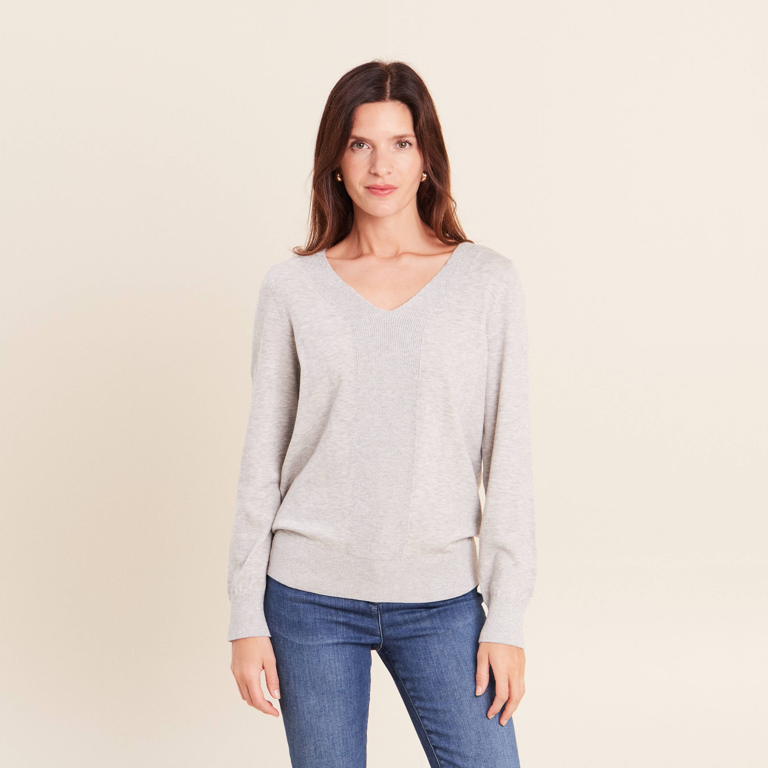 Pull manches longues gris clair femme