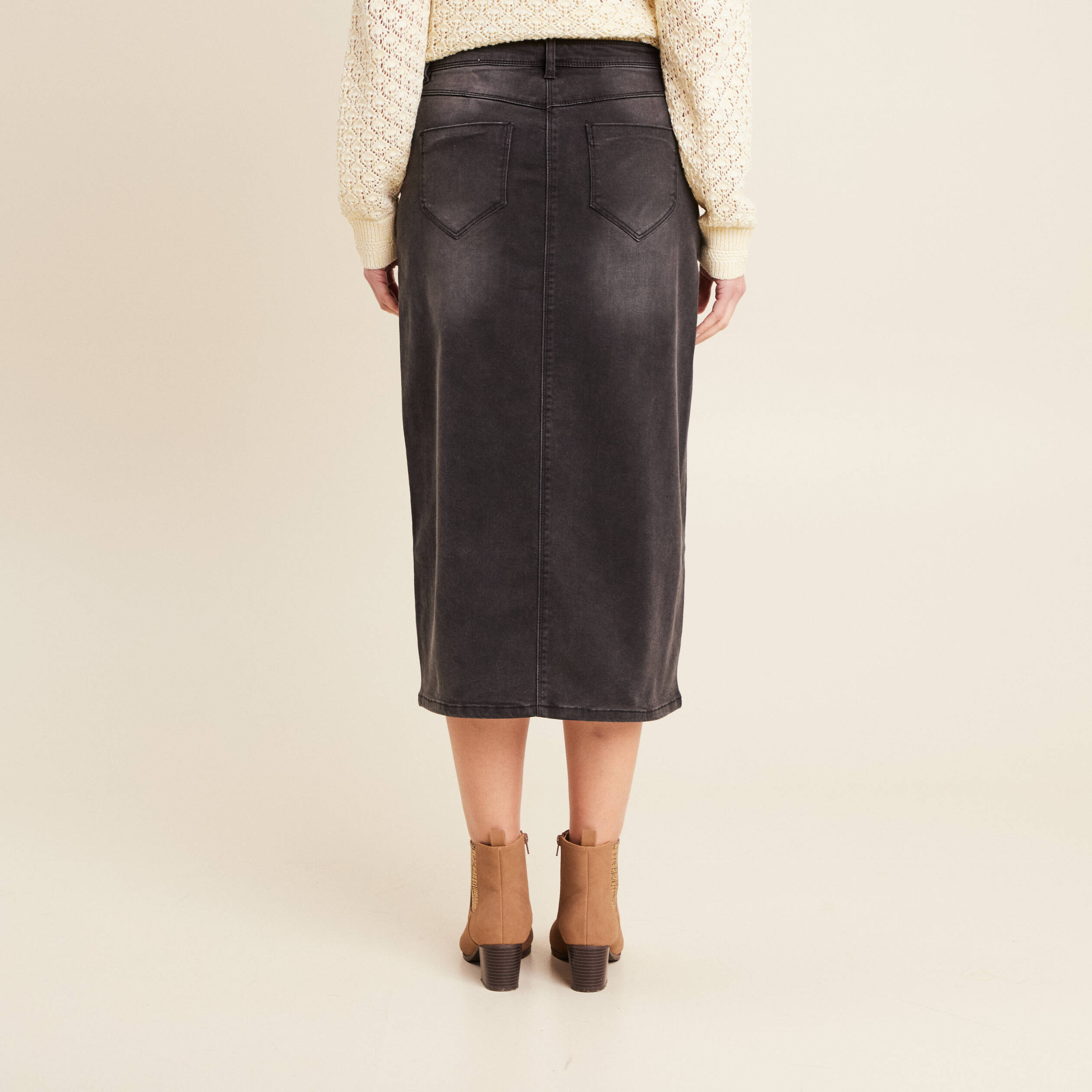 Jupe Crayon En Jean Pour Femme - Taille Haute, Moulante, Fendue, Au-Dessus Du Genou