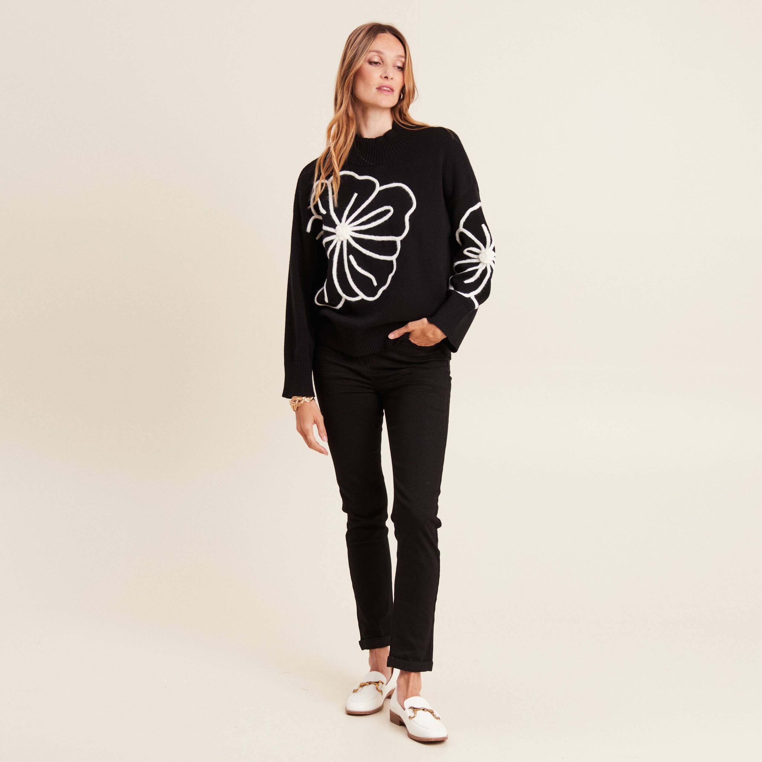 Pull manches longues noir femme