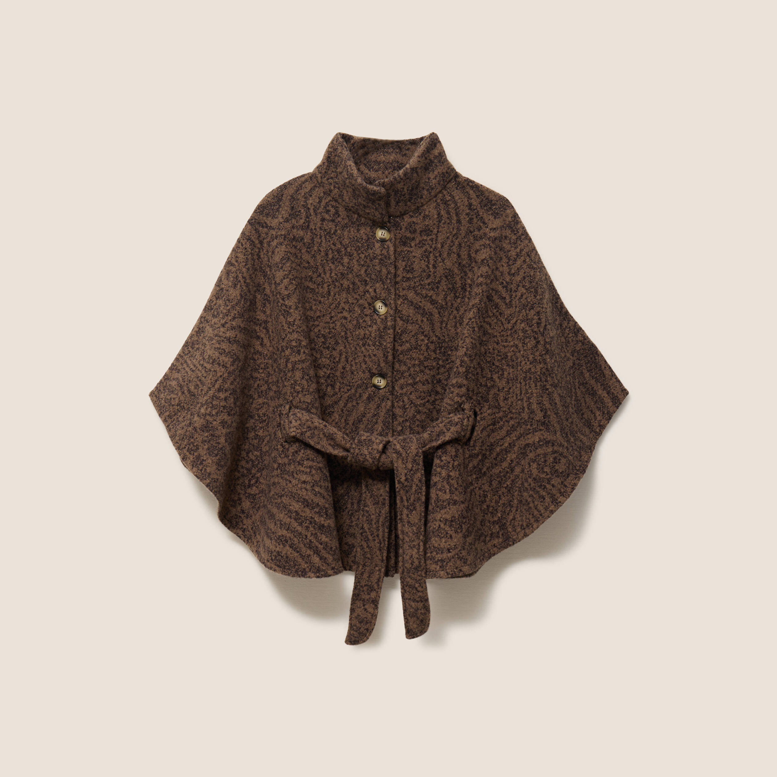 Poncho ceintur&eacute; en polyester recycl&eacute; camel femme