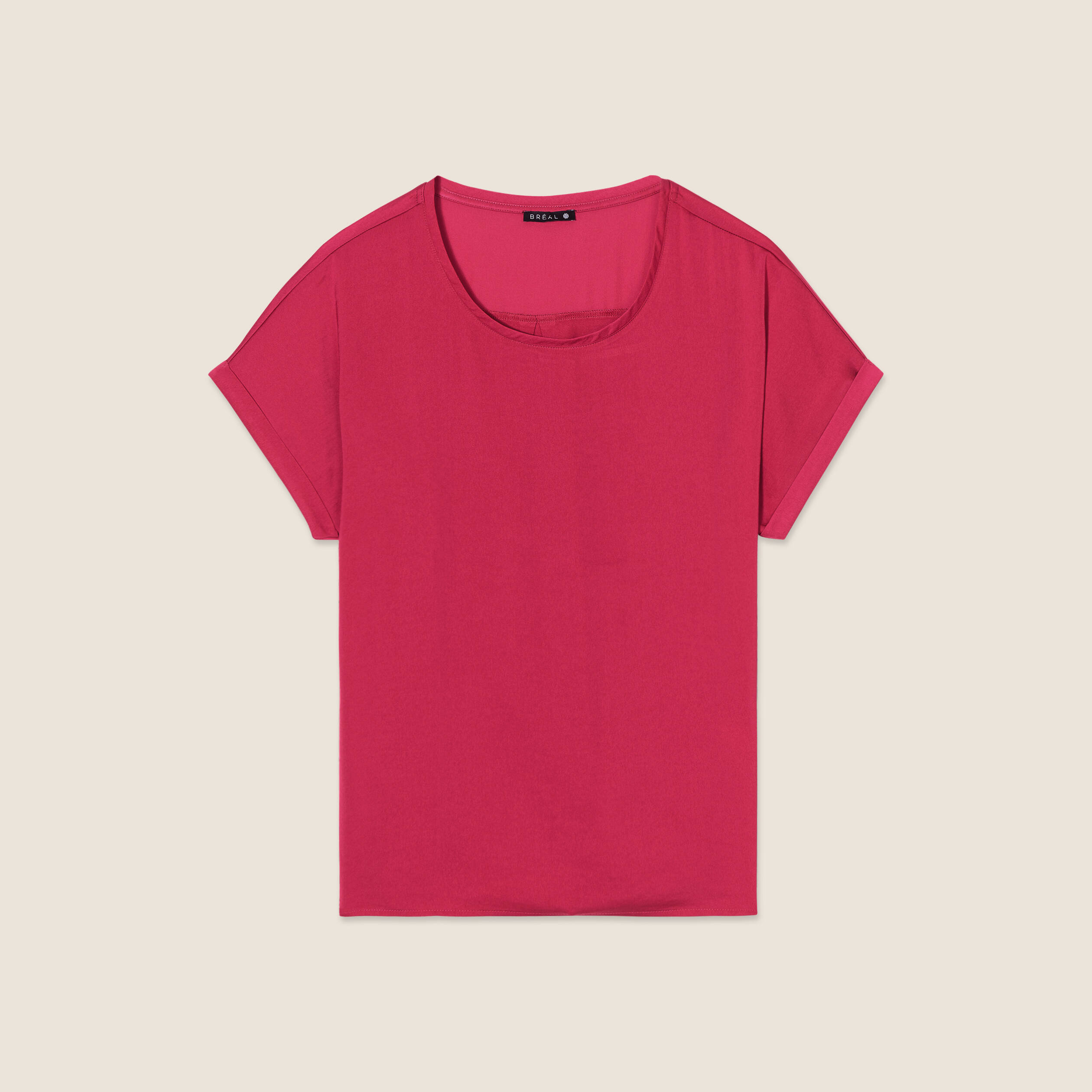 T shirt manches courtes satin rose cerise femme Breal