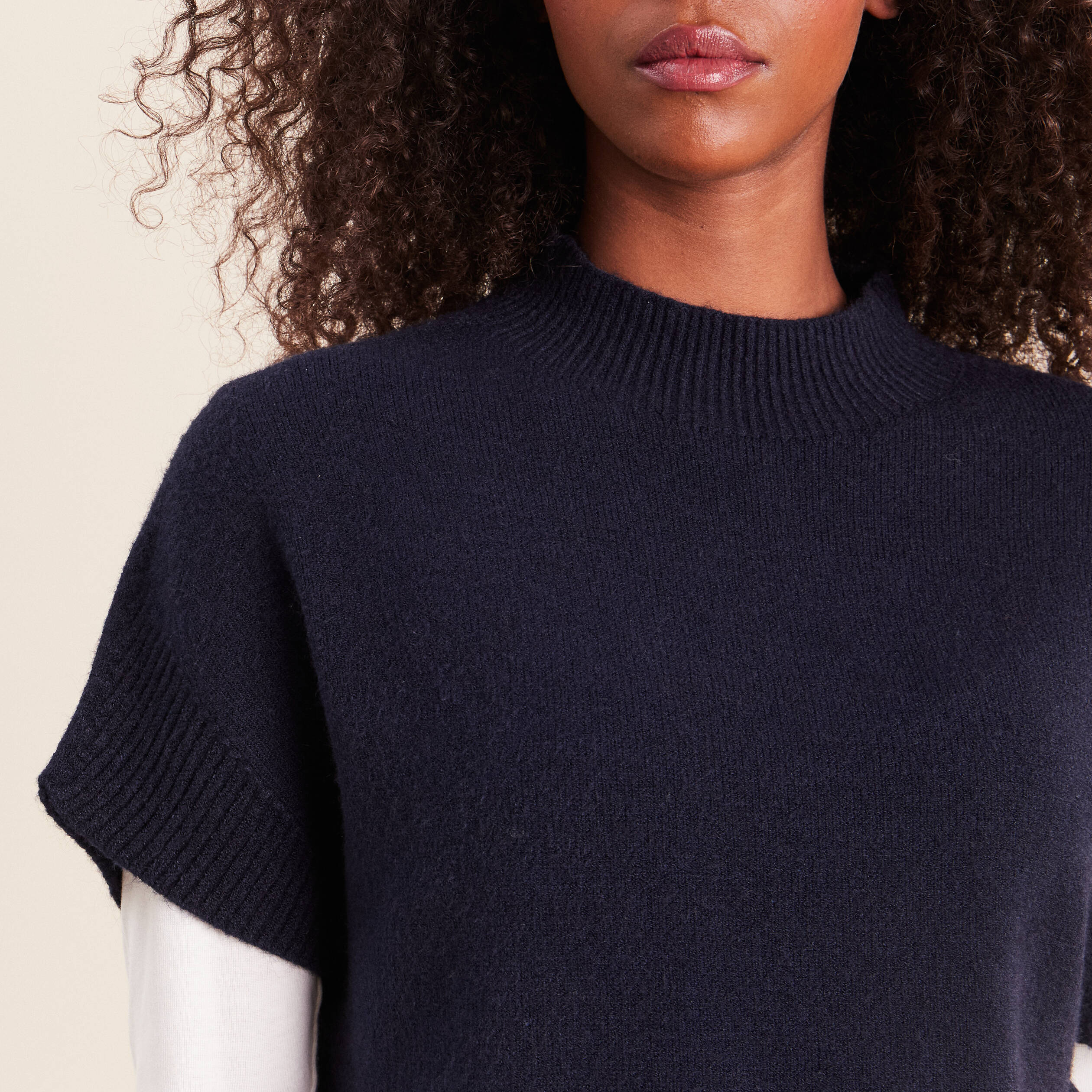 Pull col montant bleu marine femme