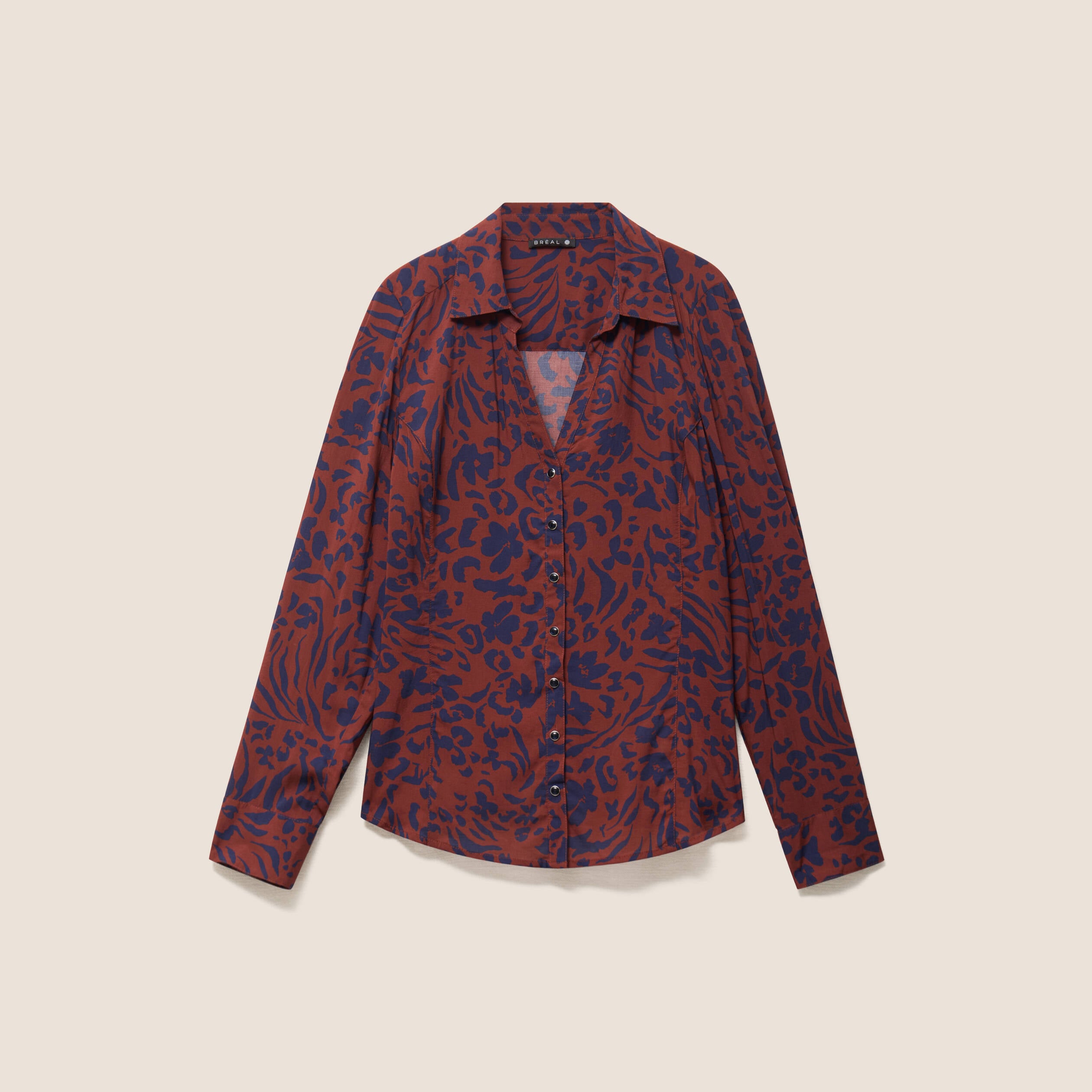 Chemise cintr&eacute;e manches longues bleu femme