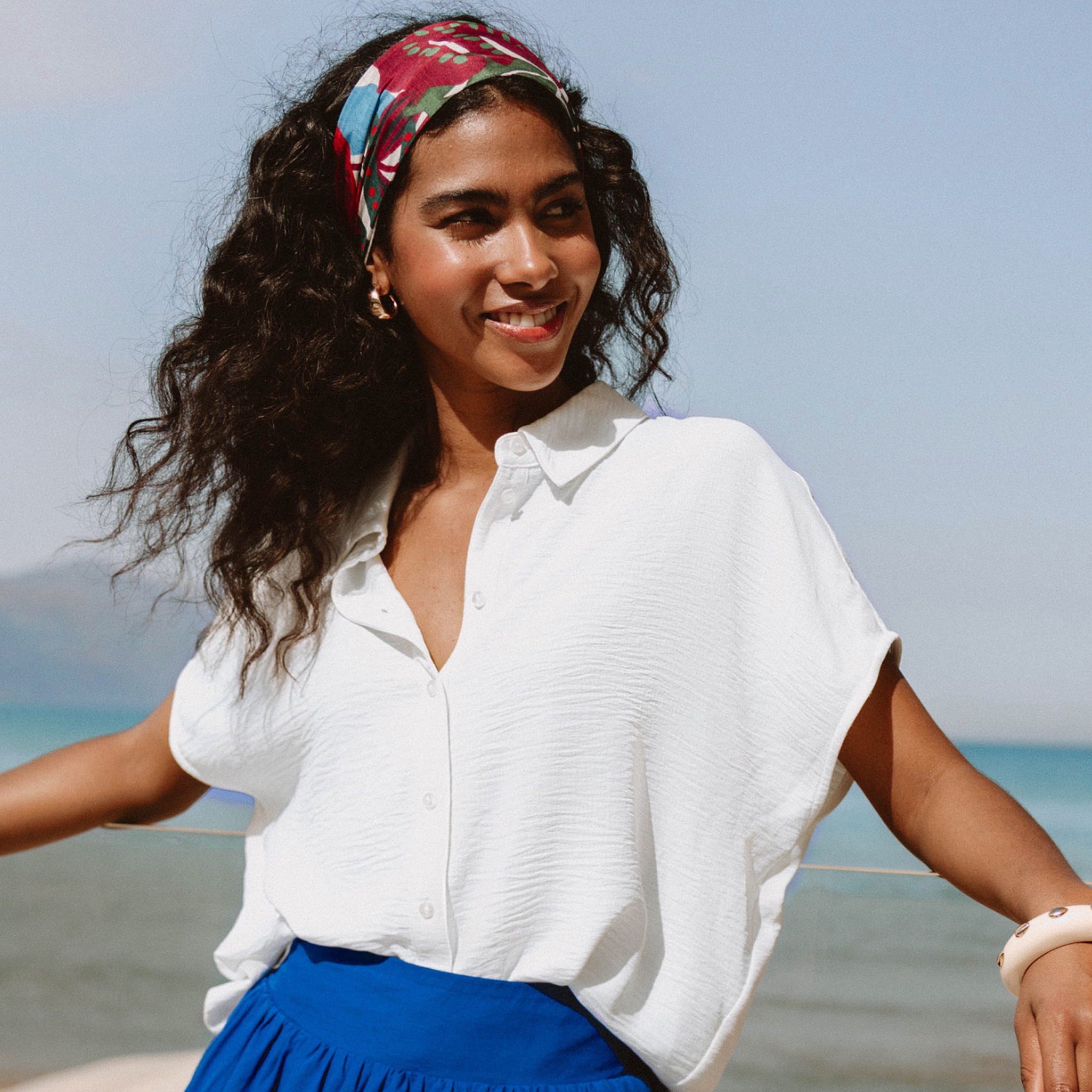 Chemise manches courtes fluide ecru femme