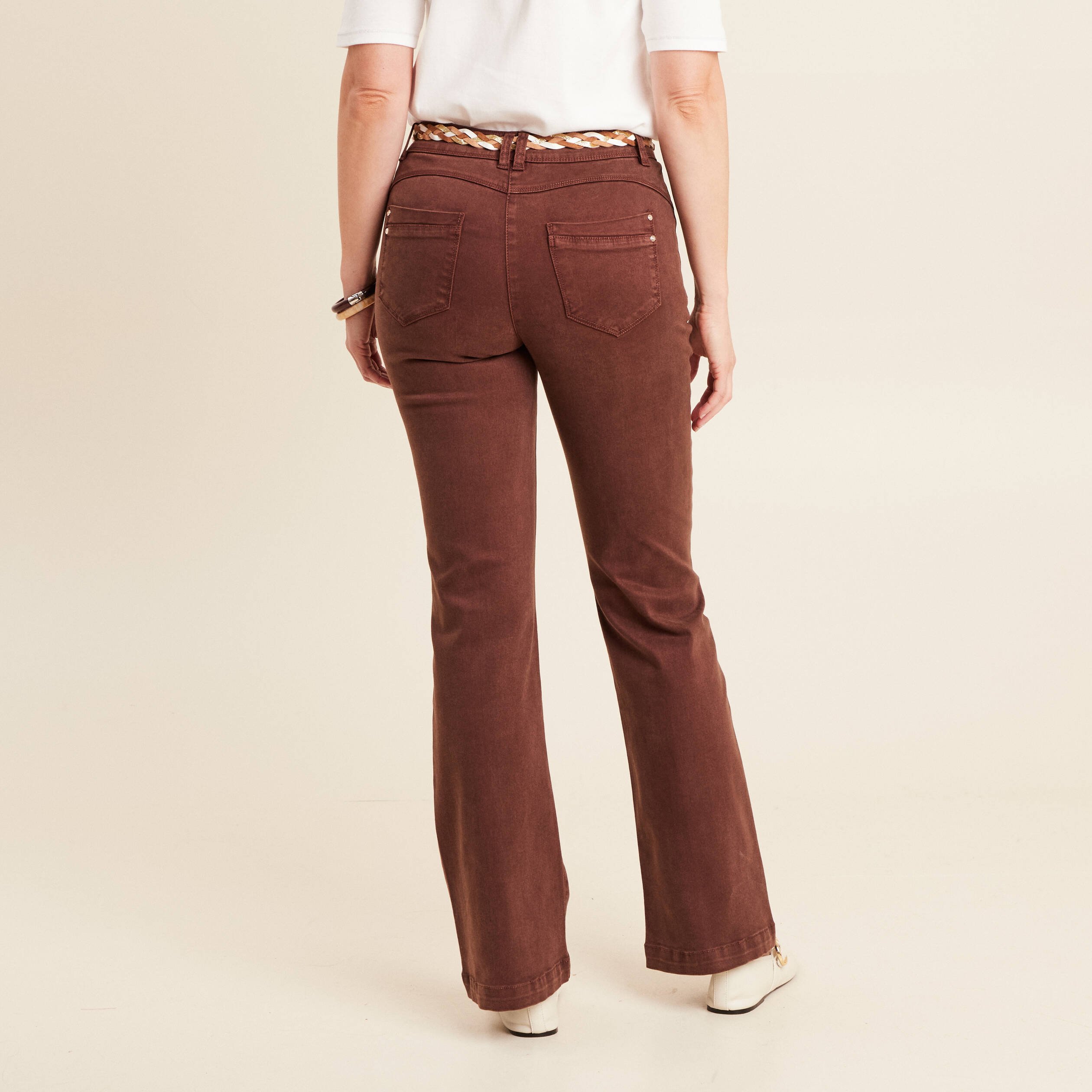 pantalon bootcut jean ceinture amovible marron fonce femme Pantalon bootcut jean ceinture amovible marron foncé femme