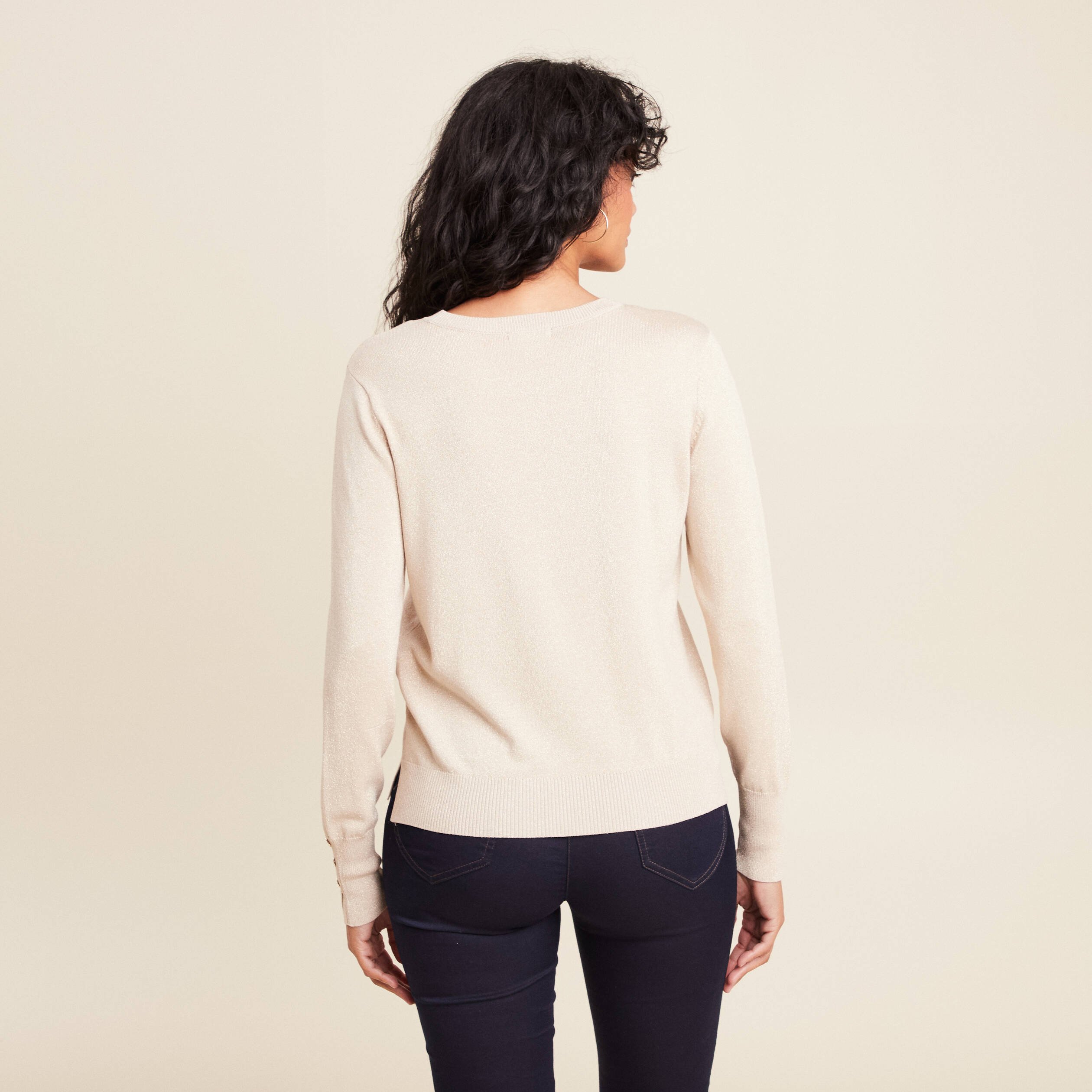 Pull col rond bas resserré couleur or femme