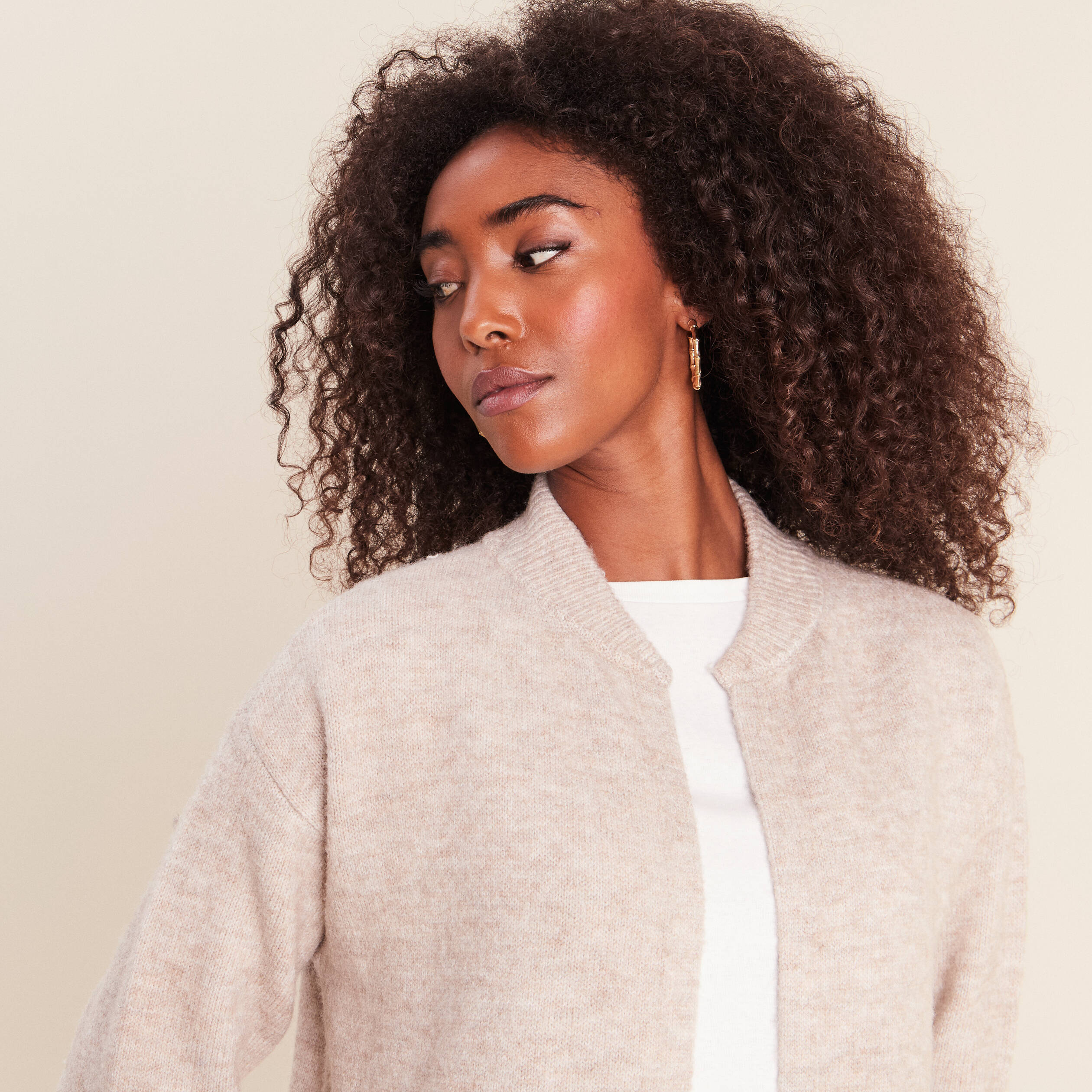 Gilet droit long col chemise beige femme