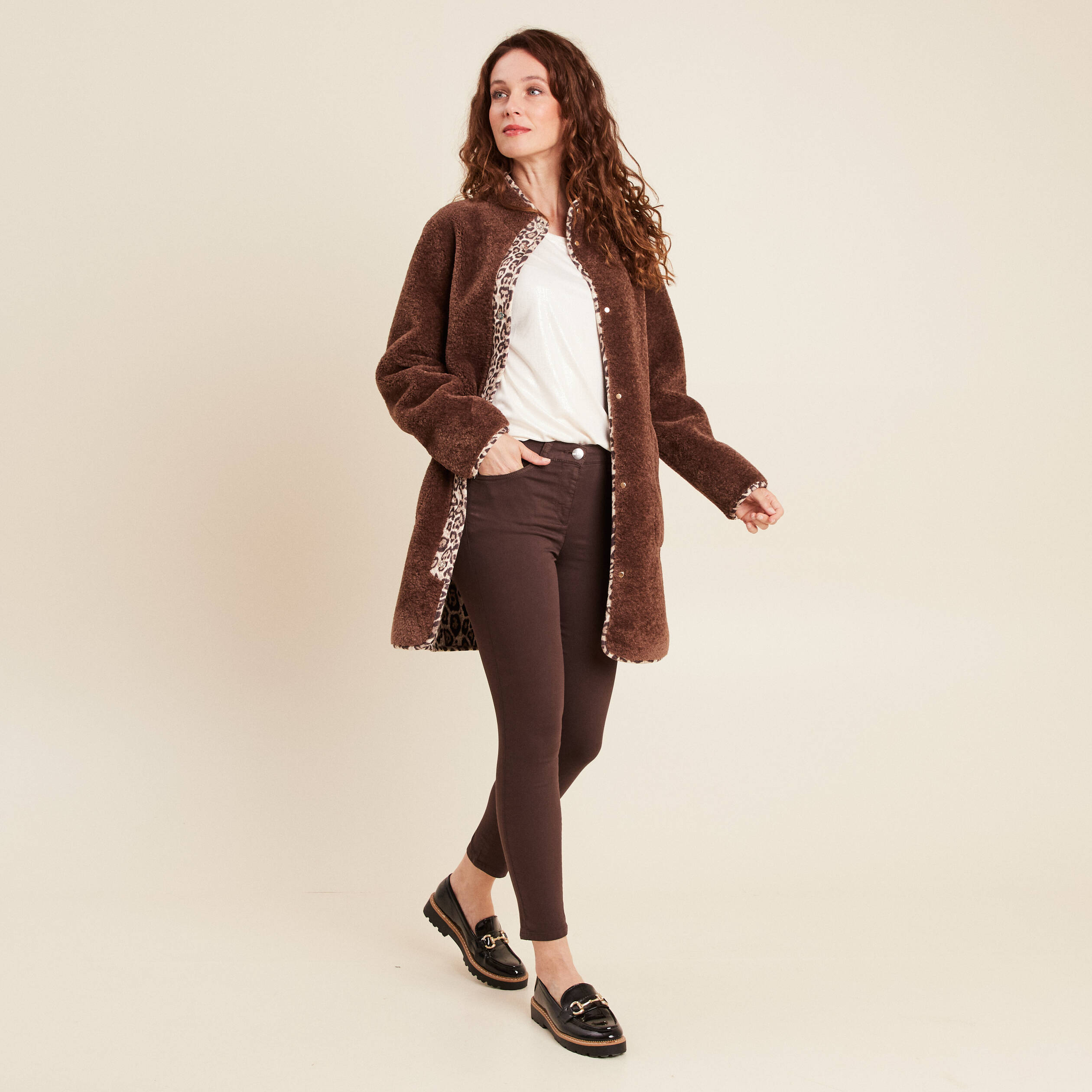pantalon leger taille standard 78eme marron fonce femme Pantalon léger taille standard 7/8ème marron foncé femme
