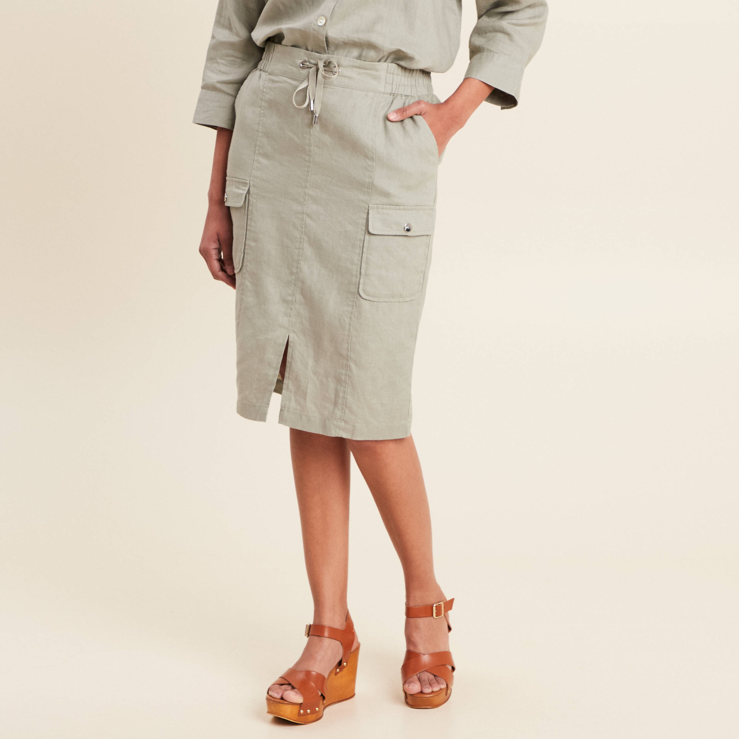 Jupe crayon taille élastiquée vert clair femme