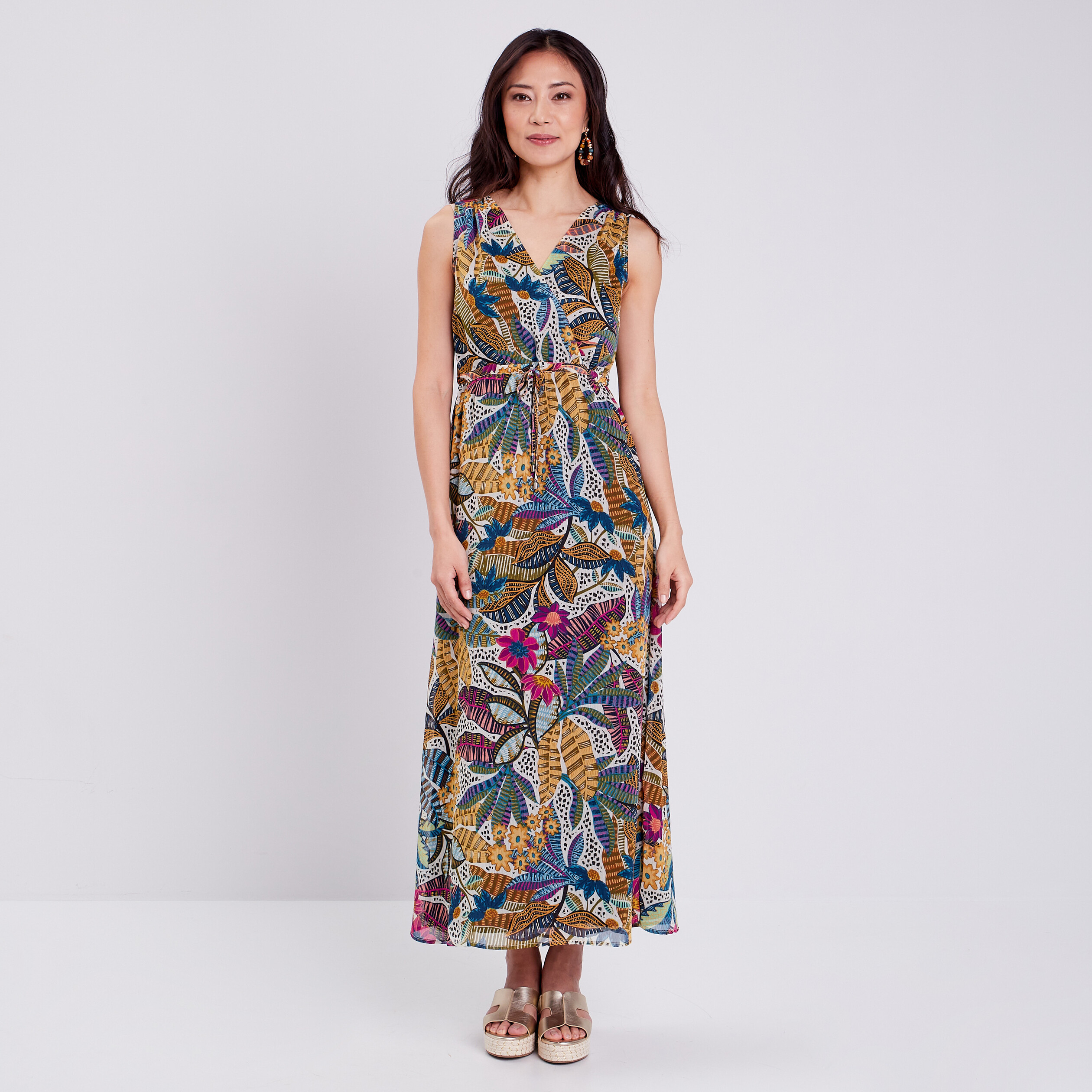 Robe longue droite fluide mauve femme