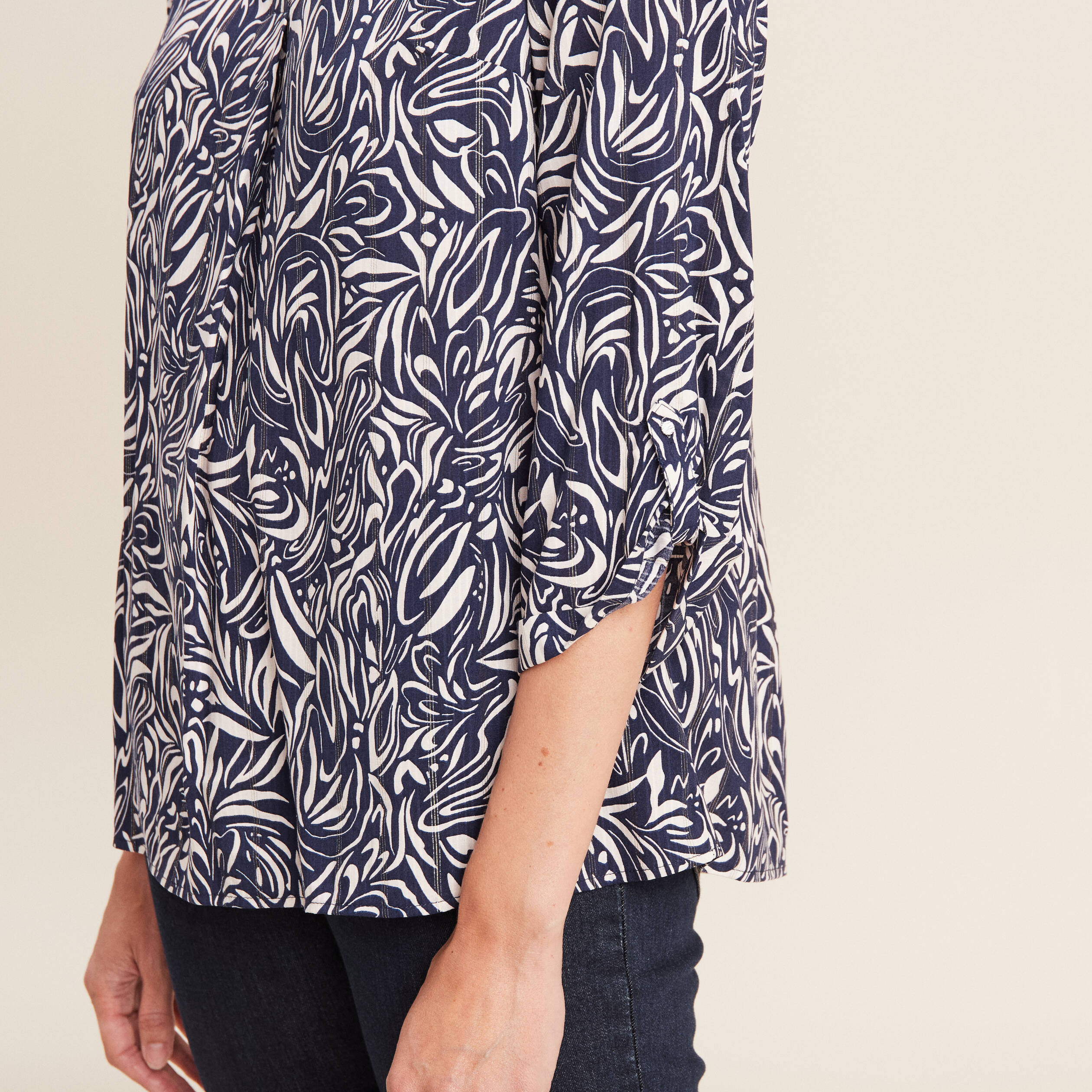 Blouse manches 3/4 bleu femme