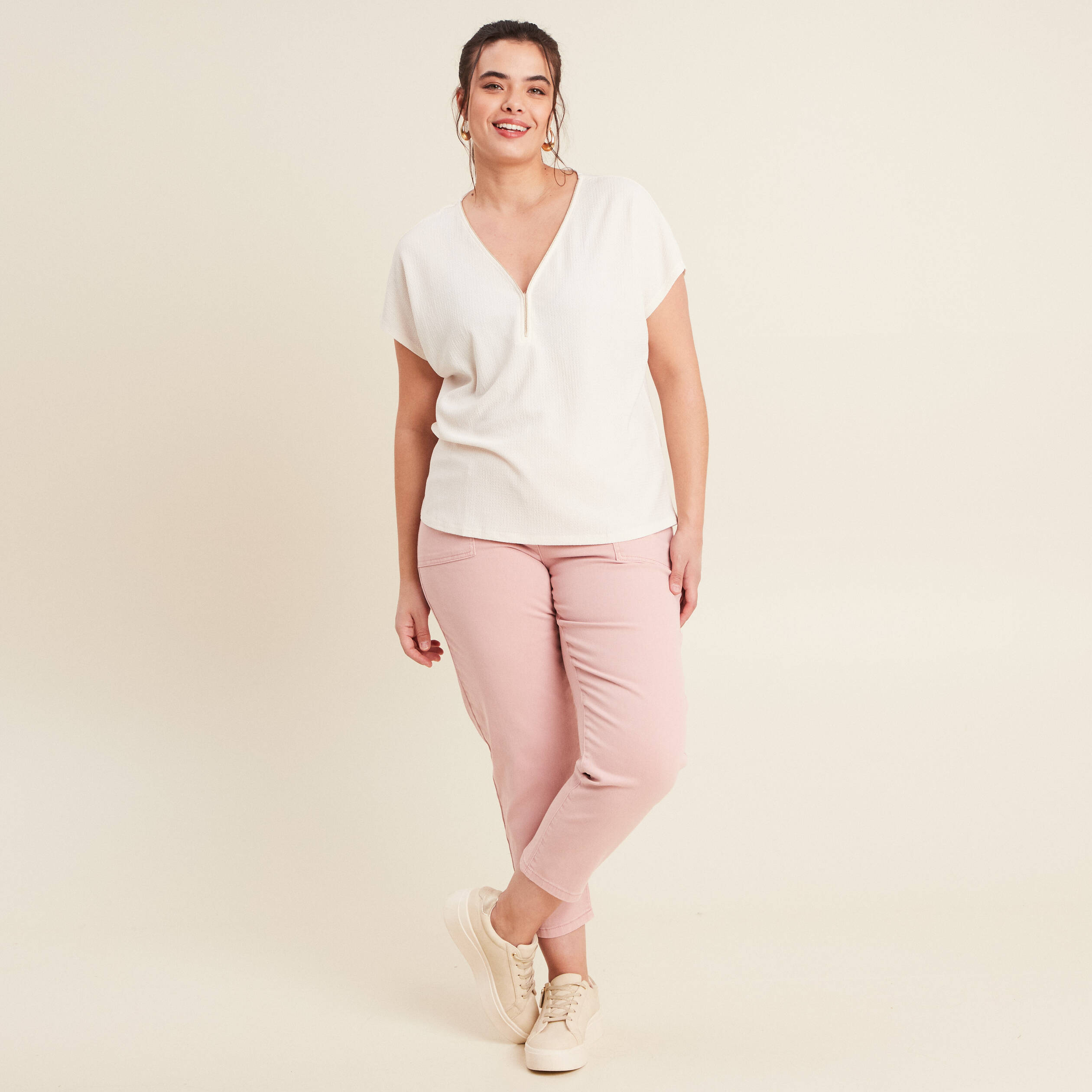 jean carotte 78eme rose pastel femme Jean carotte 7/8ème rose pastel femme