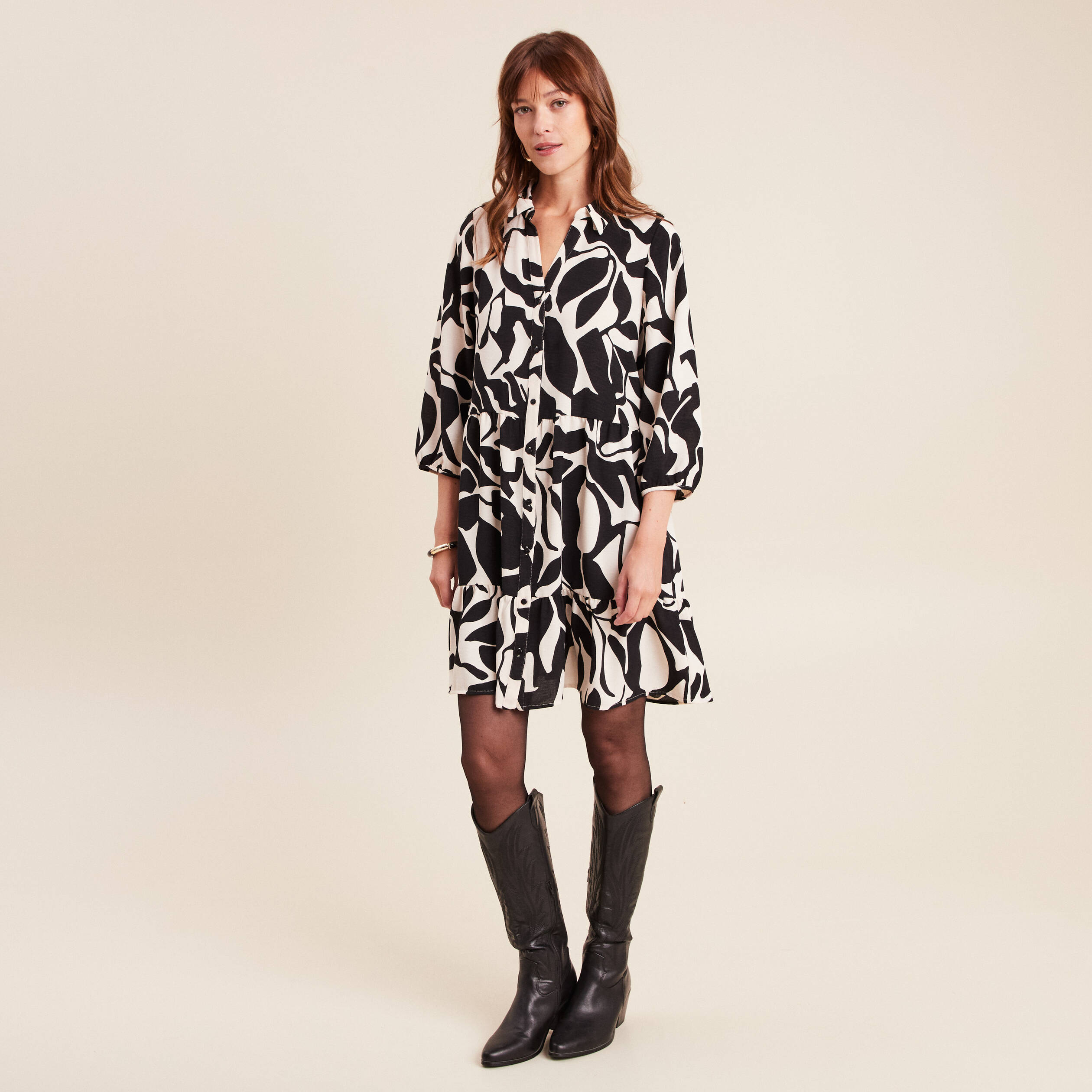Robe Noire Et Blanche Marithé & François Girbaud - Évasée, Taille 40, Excellent état