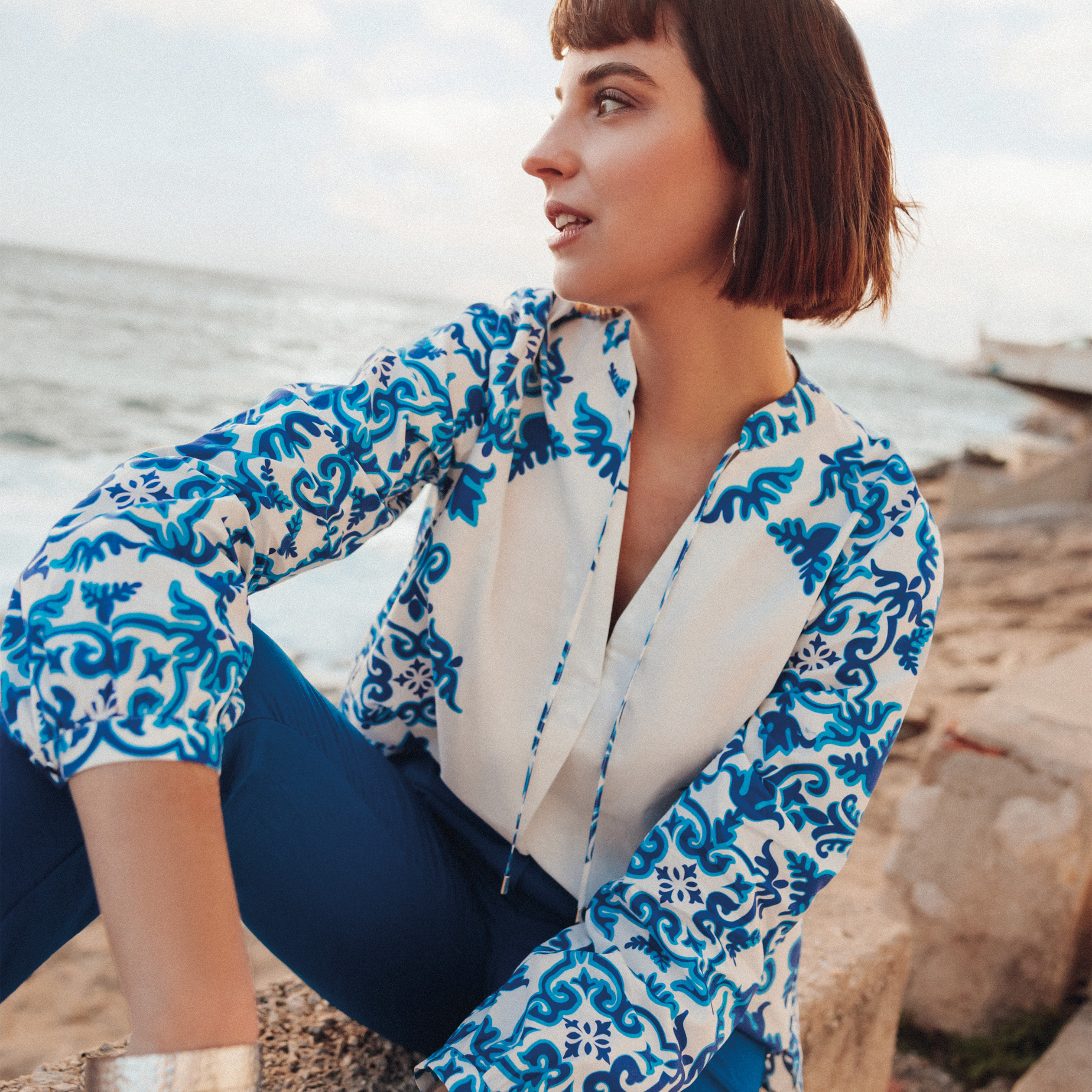 Blouse manches longues bleu femme