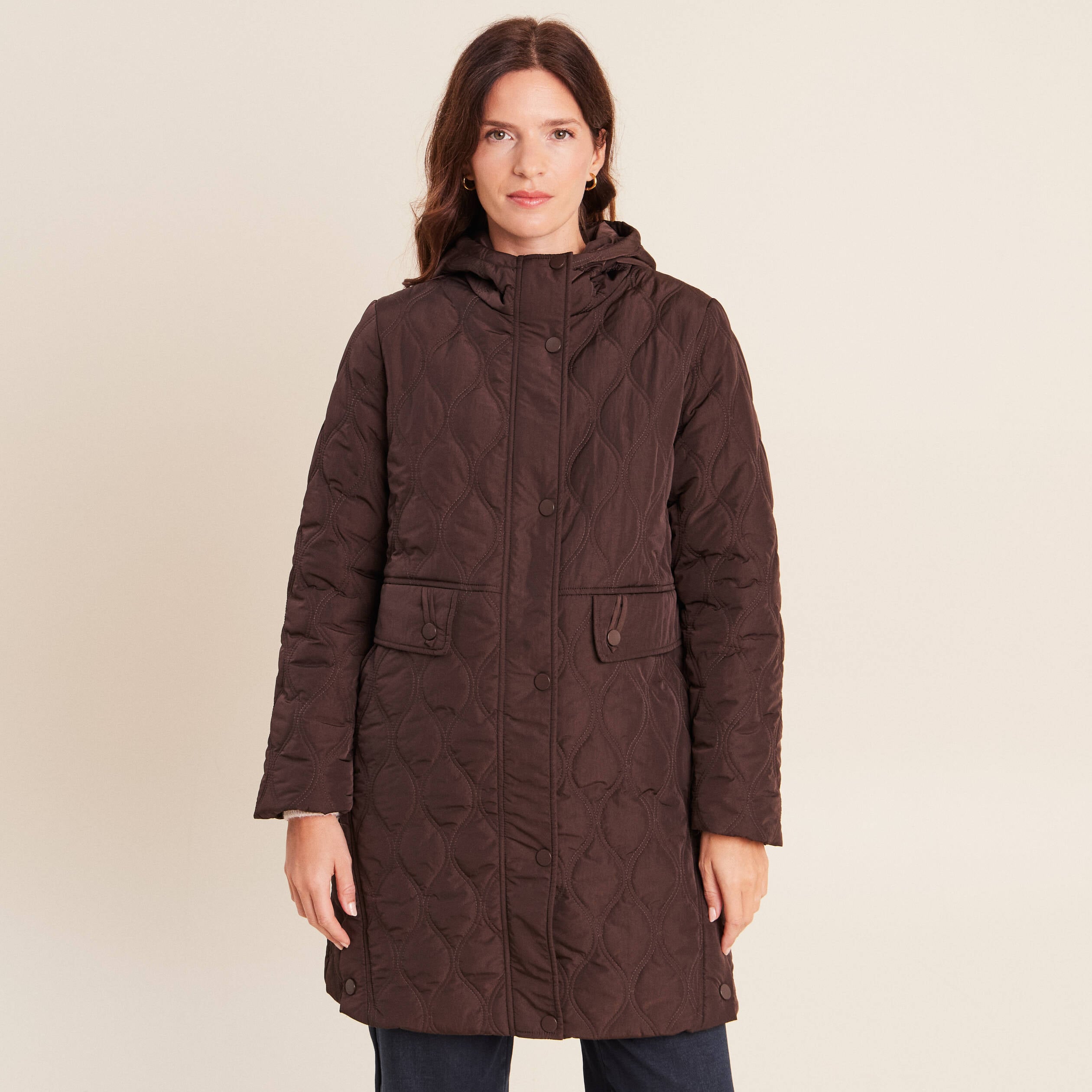 Doudoune doubl&eacute;e avec capuche marron fonc&eacute; femme