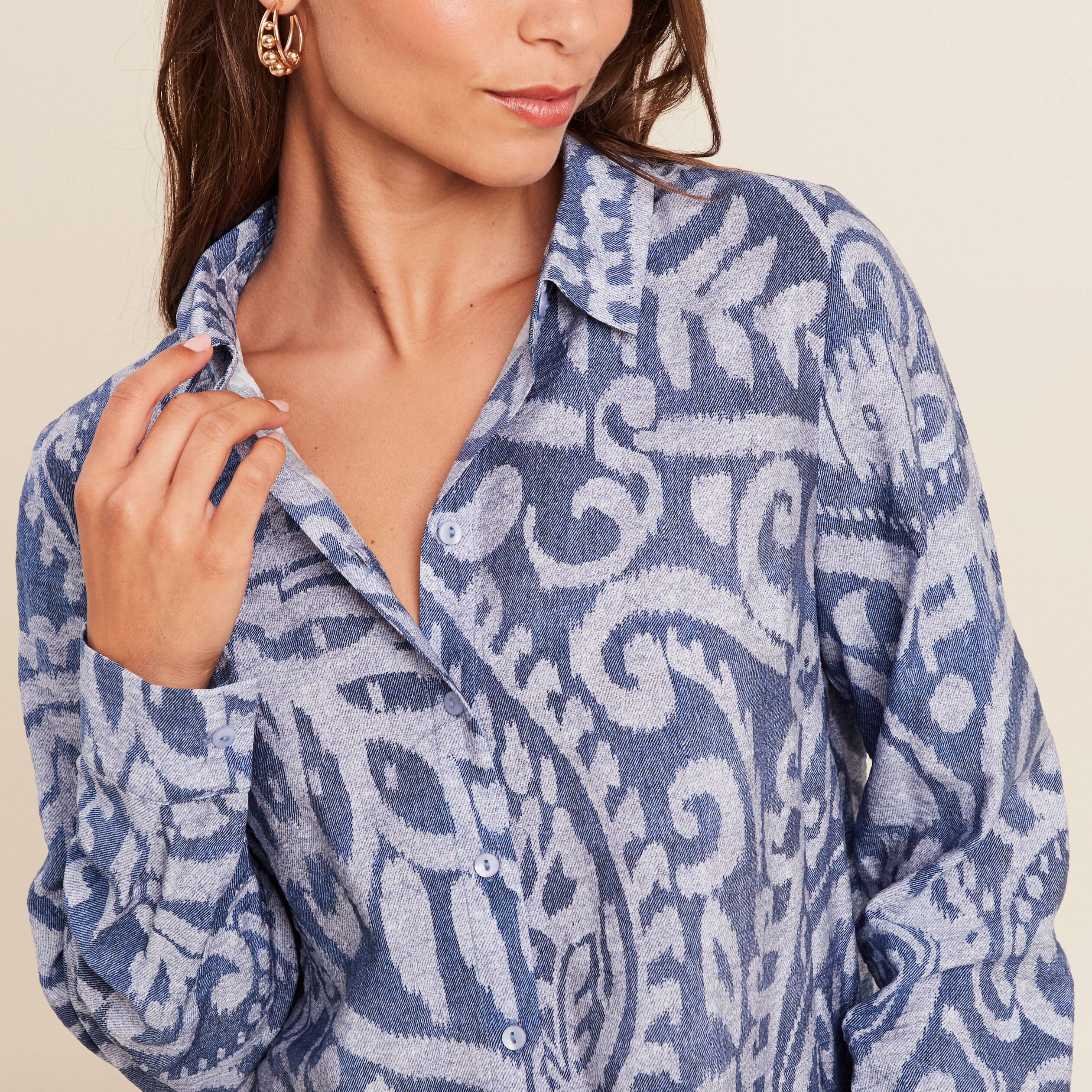 chemise manches longues fluide bleu femme Chemise manches longues fluide bleu femme