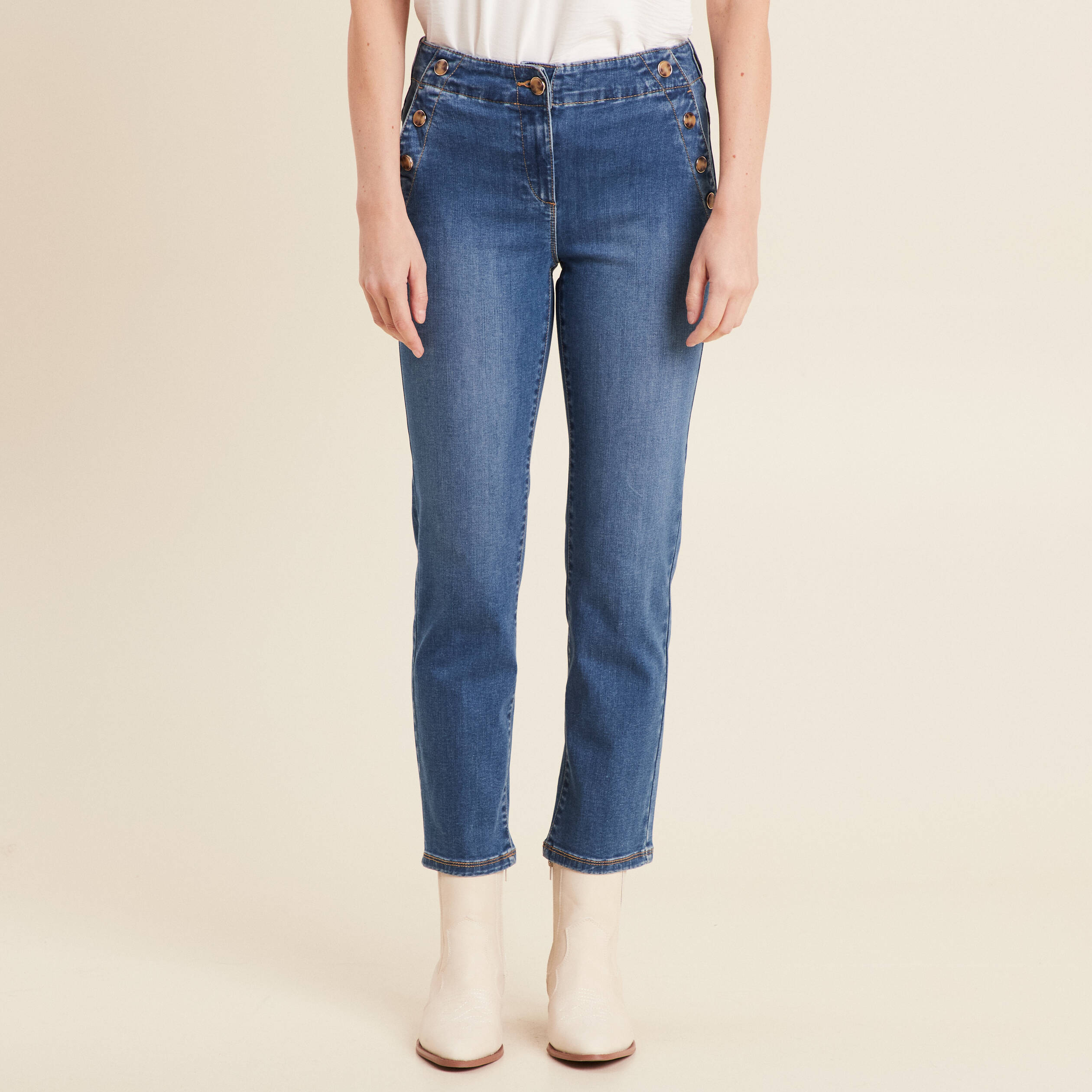 Jean droit 7/8ème à pont denim stone femme