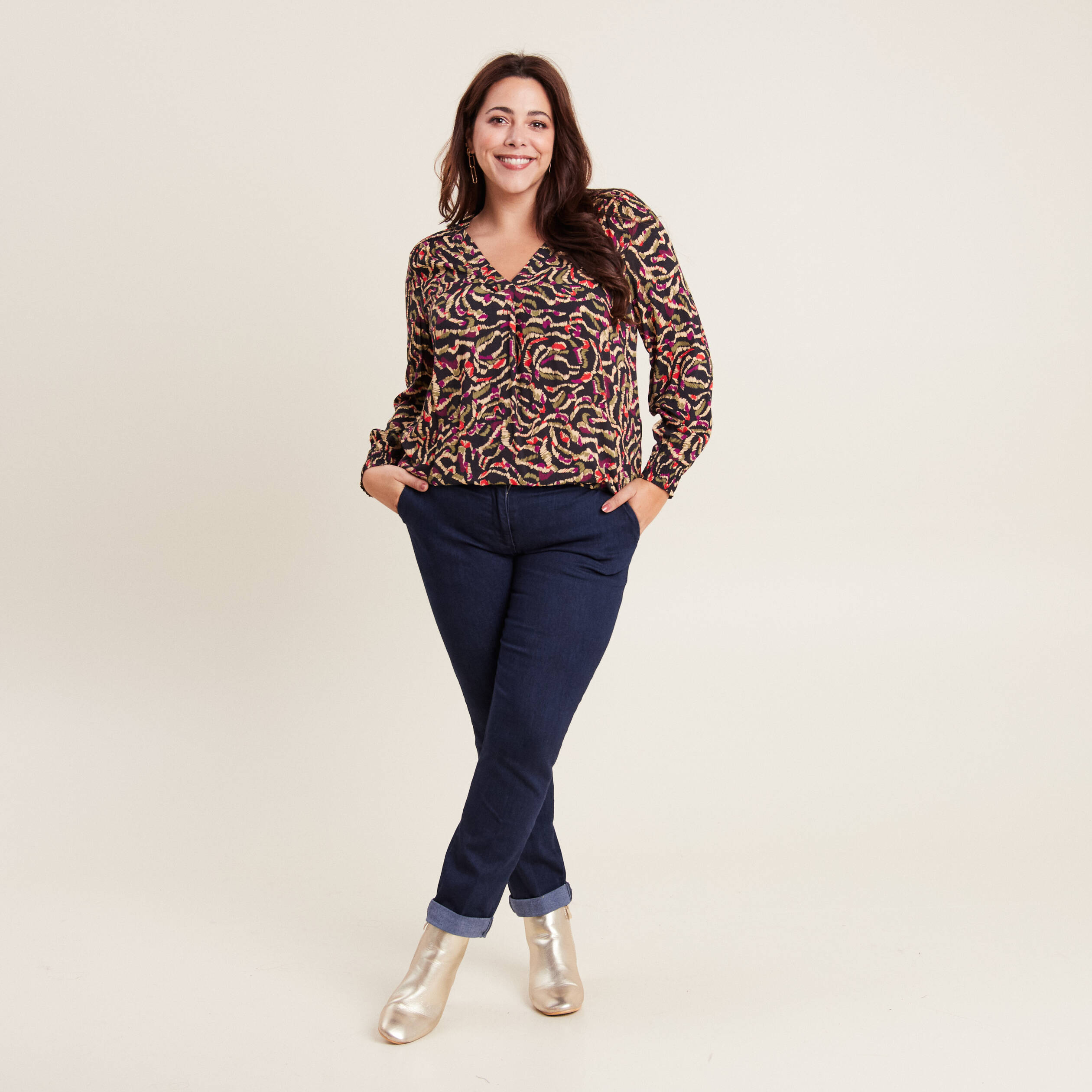 Blouse manches longues vert kaki femme