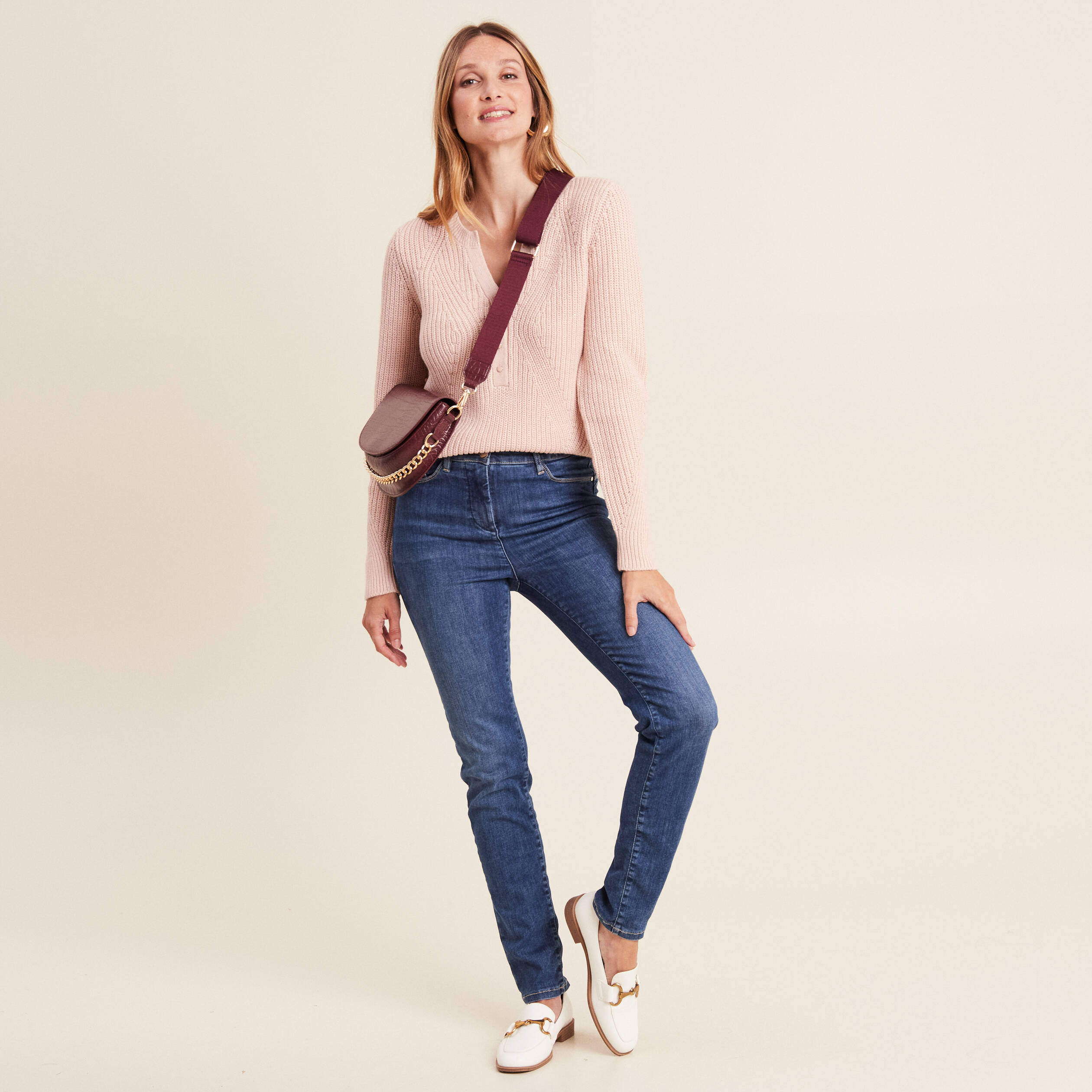 Pull manches longues vieux rose femme