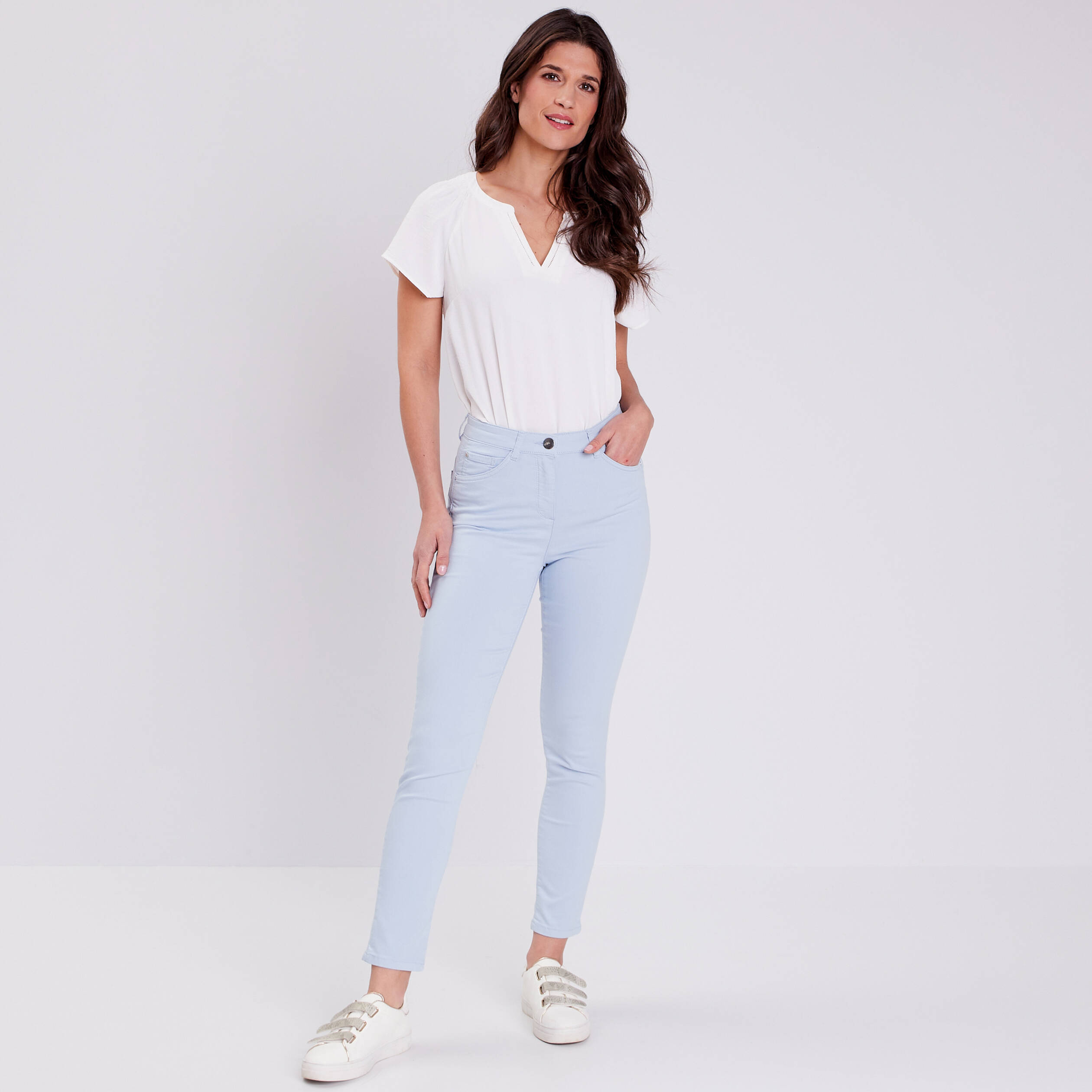 Pantalon léger taille standard 7/8ème bleu clair femme