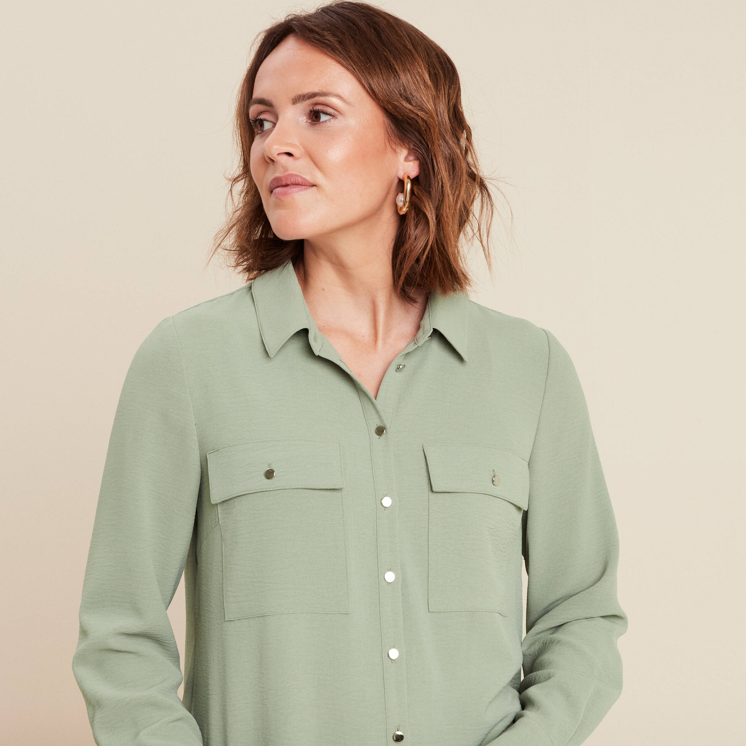 Chemise manches longues vert clair femme