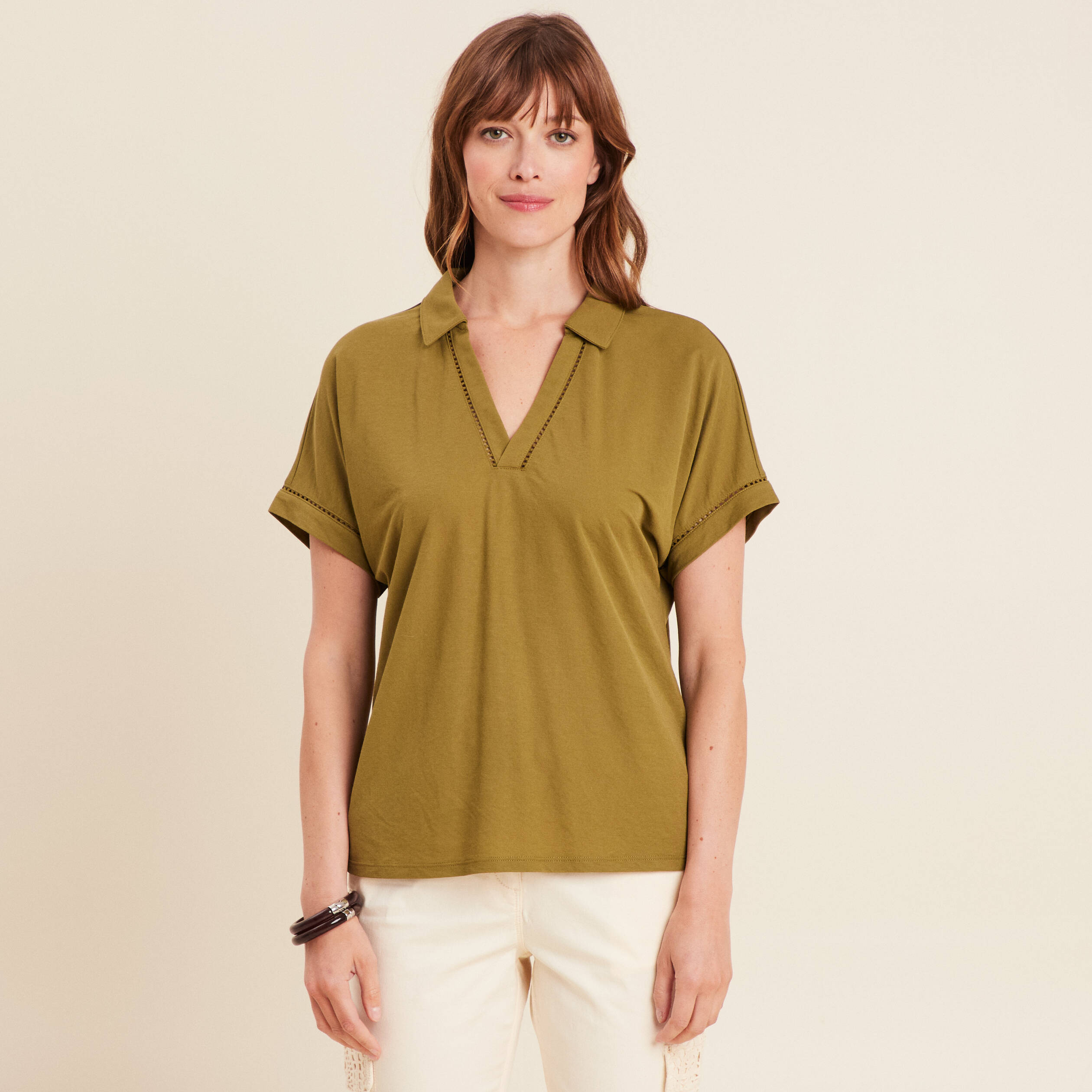 T-shirt manches courtes vert kaki femme