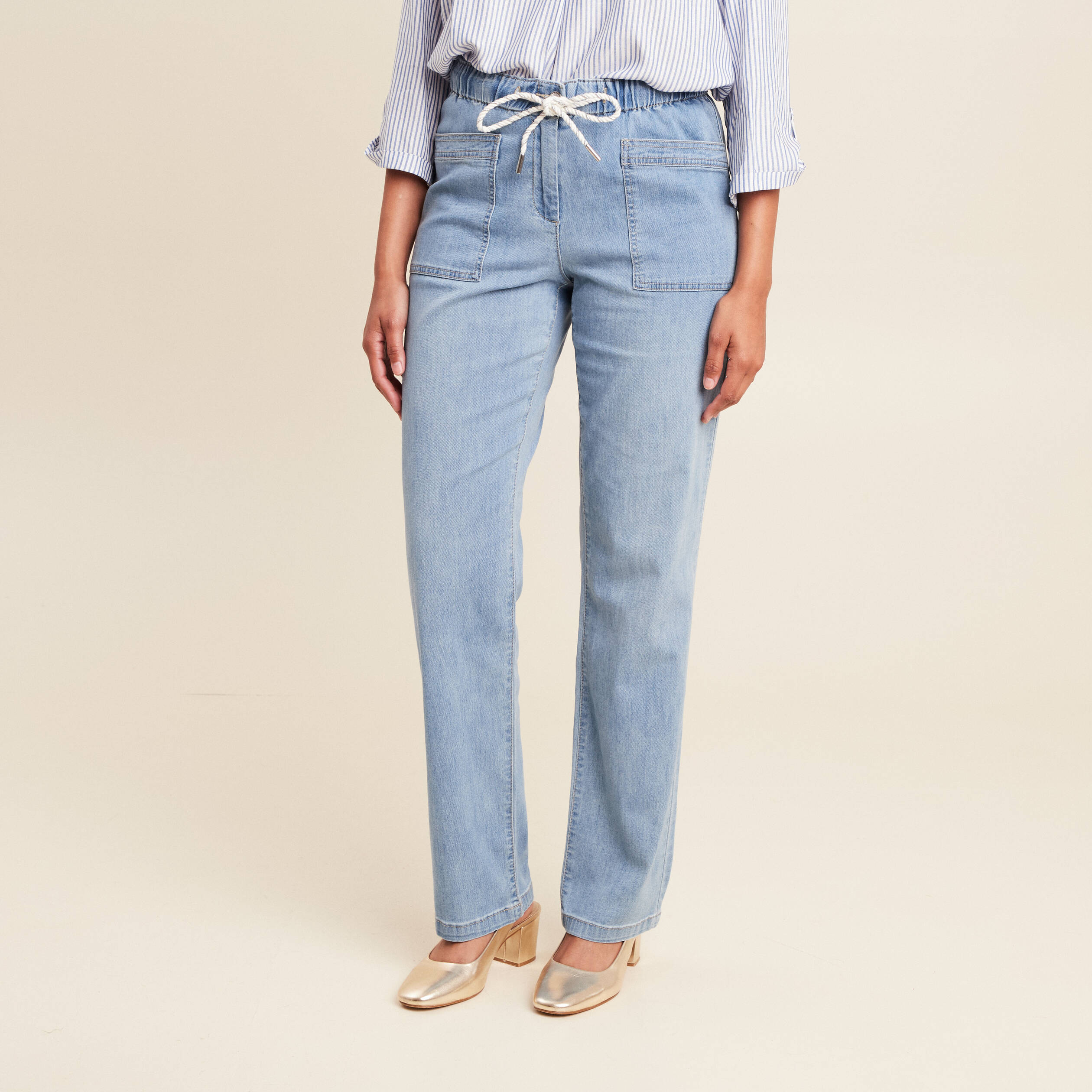 pantalon jogpant 78eme en coton denim double stone femme Pantalon jogpant 7/8ème en coton denim double stone femme