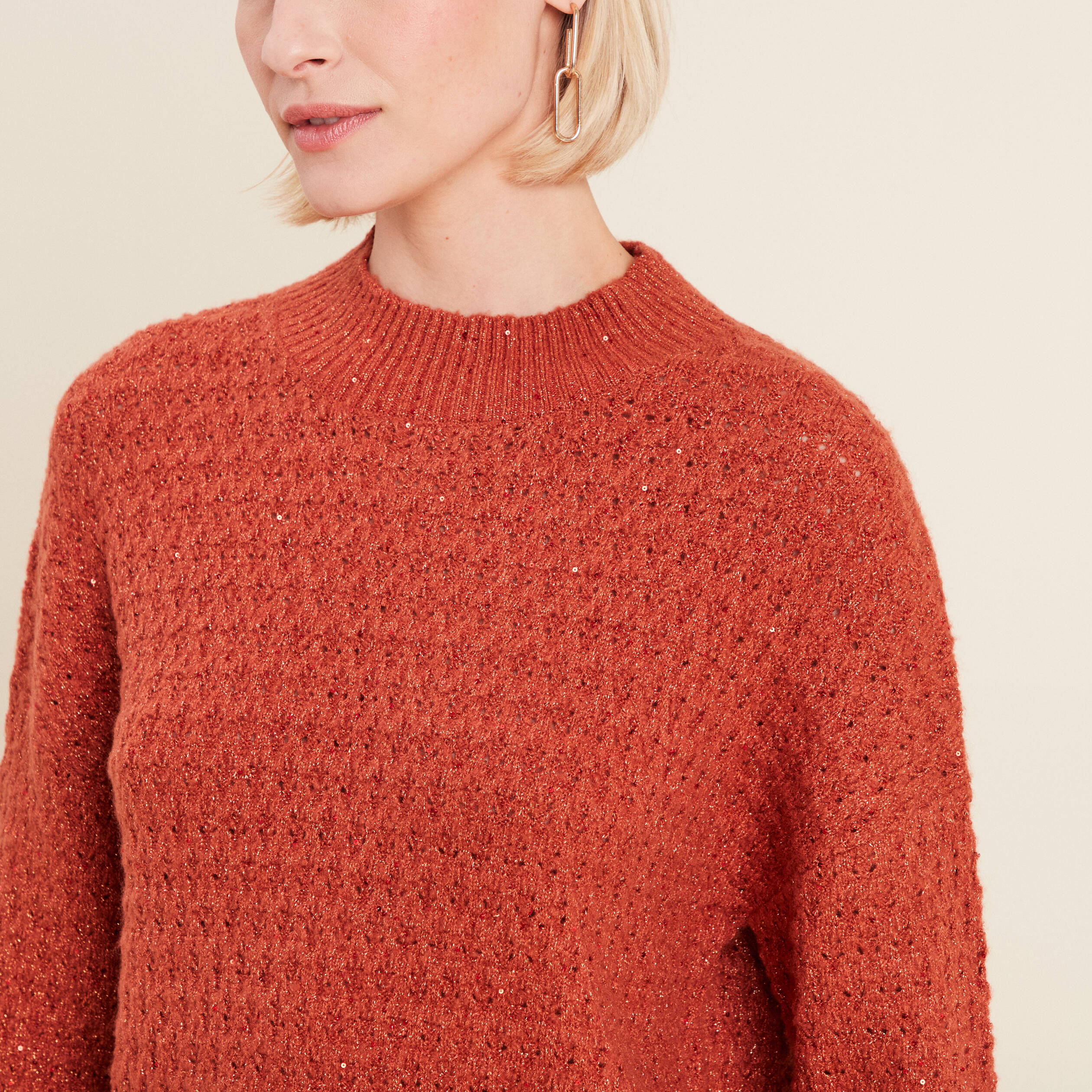 Pull manches longues sequins vieux rose femme