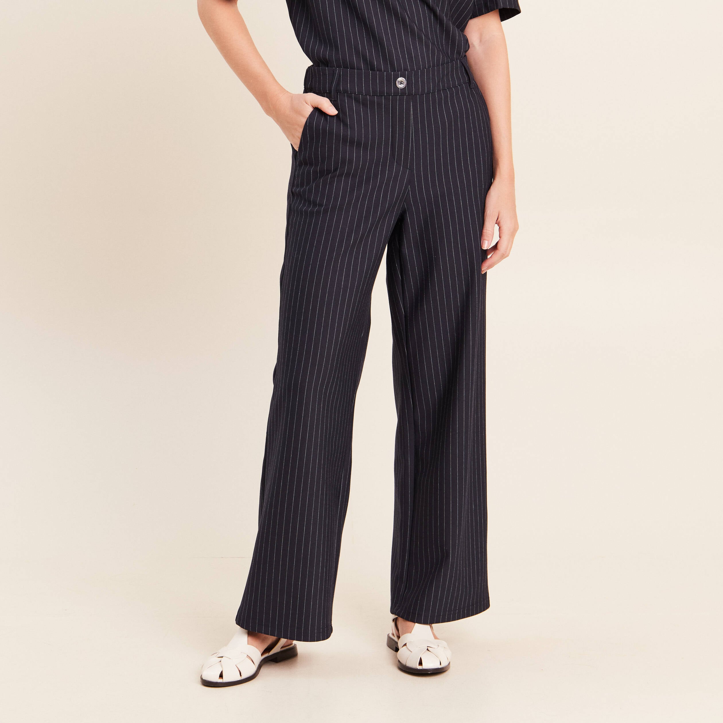 Pantalon large 7/8&egrave;me bleu femme