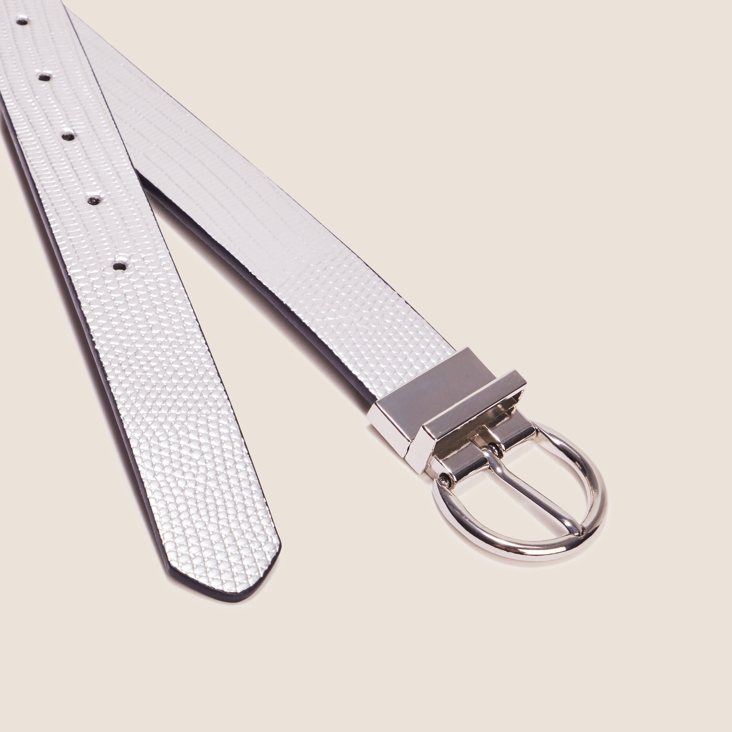 Ceinture croco métallisée couleur argent femme