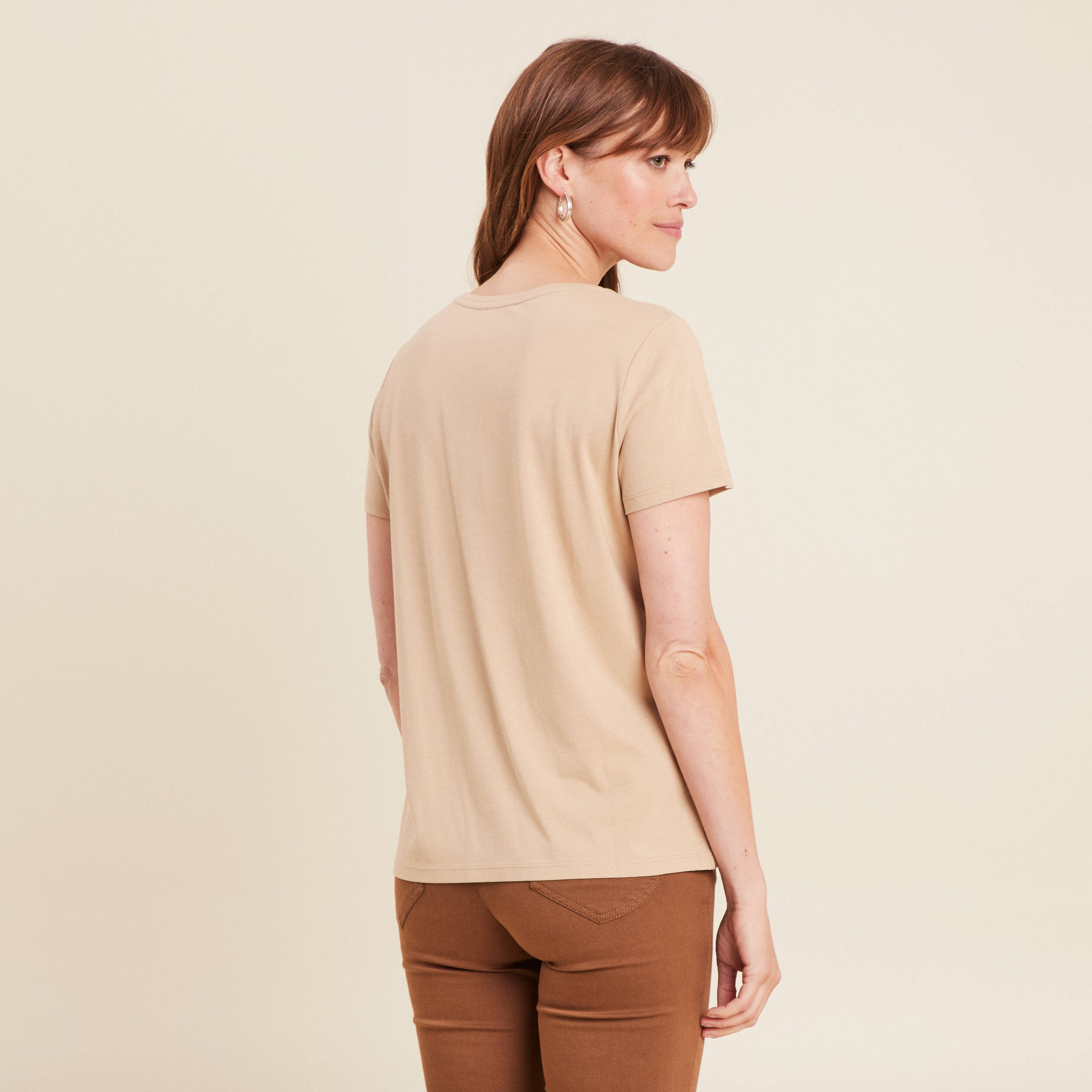 t shirt sequins manches courtes sable femme T-shirt sequins manches courtes sable femme