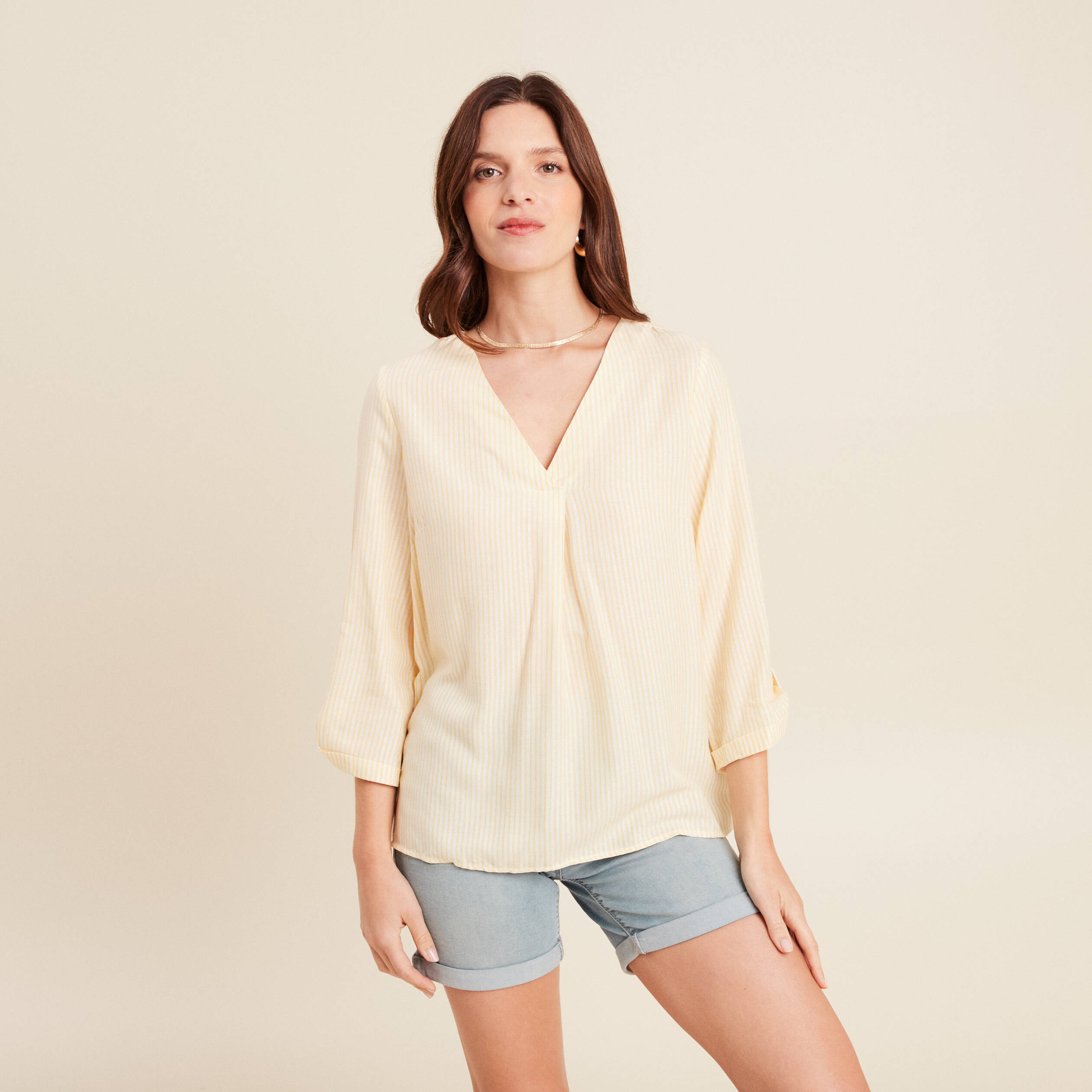 blouse fluide manches 34 jaune femme blouse fluide manches 3/4 jaune femme