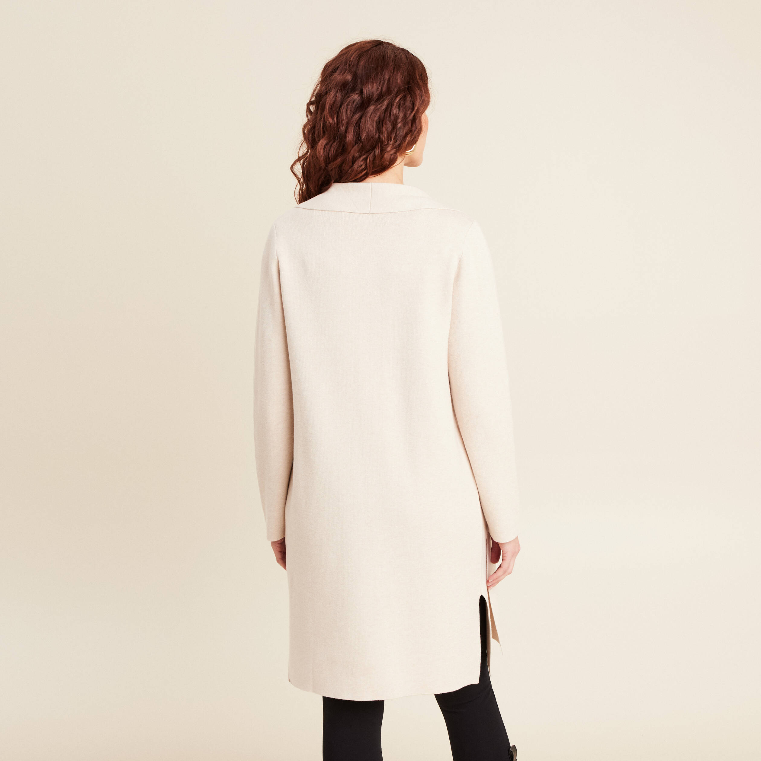 Gilet long manches longues creme femme