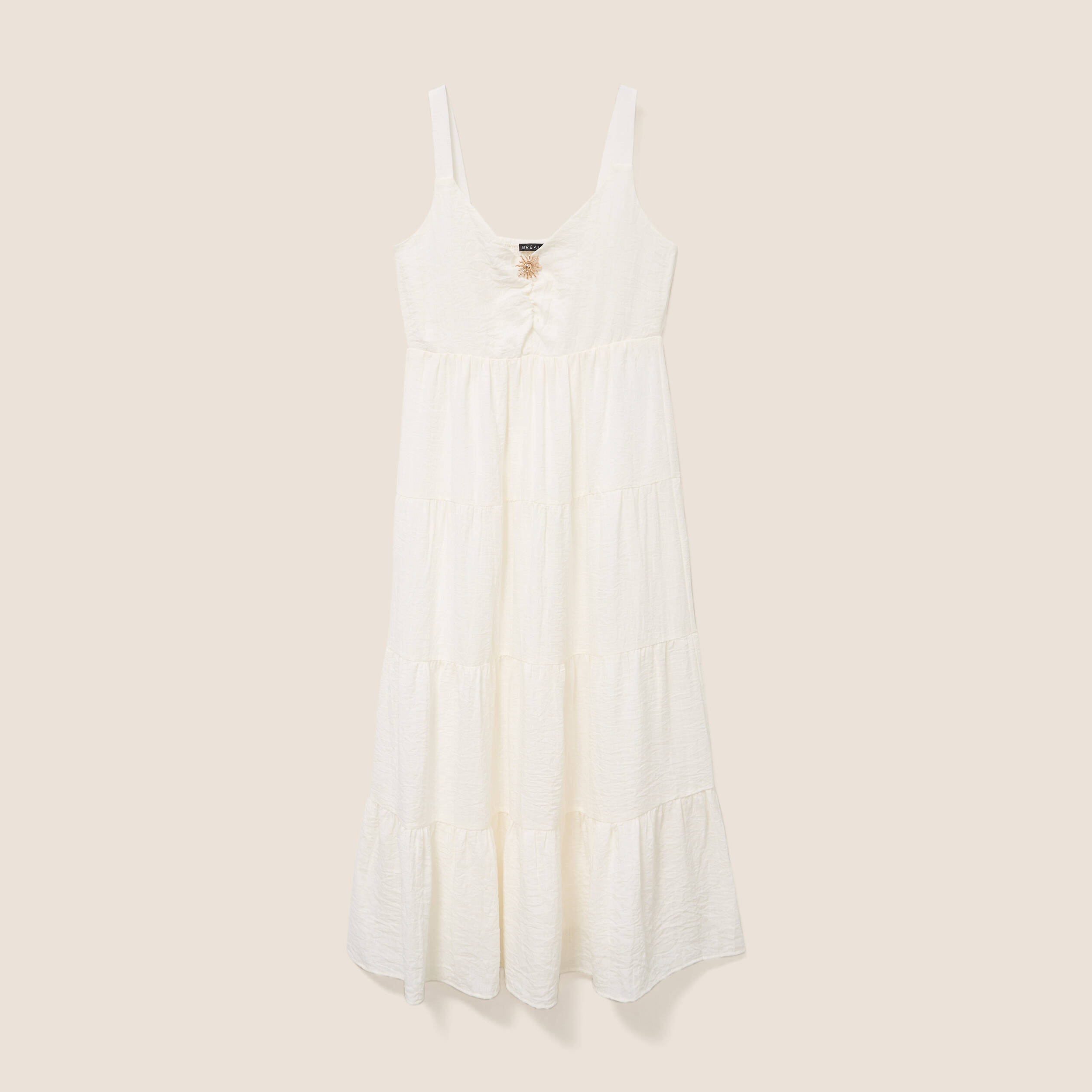 Robe longue &eacute;vas&eacute;e &agrave; fines bretelles ecru femme
