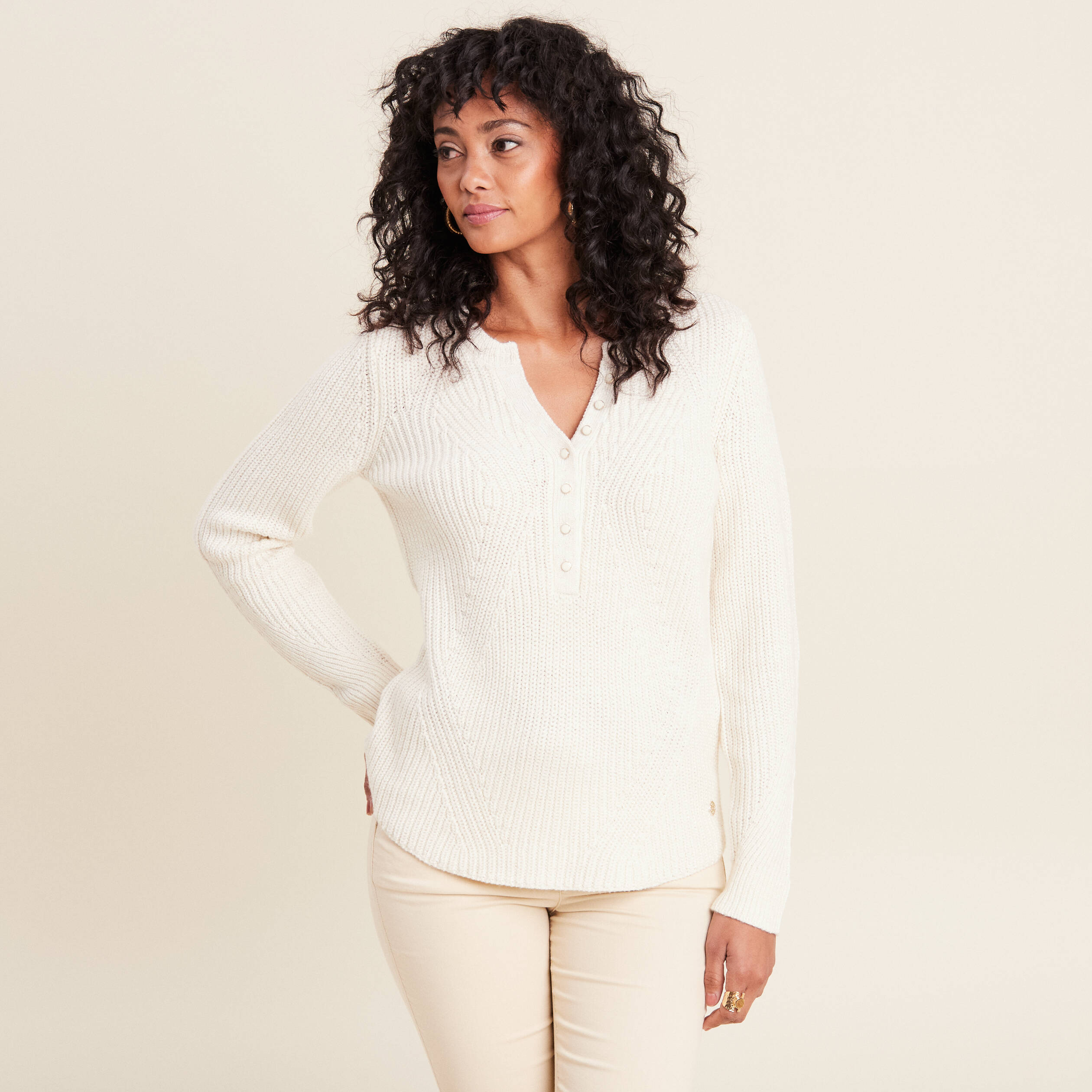 Chandails Henley Pour Femmes à Manches Longues Ajustés Hauts