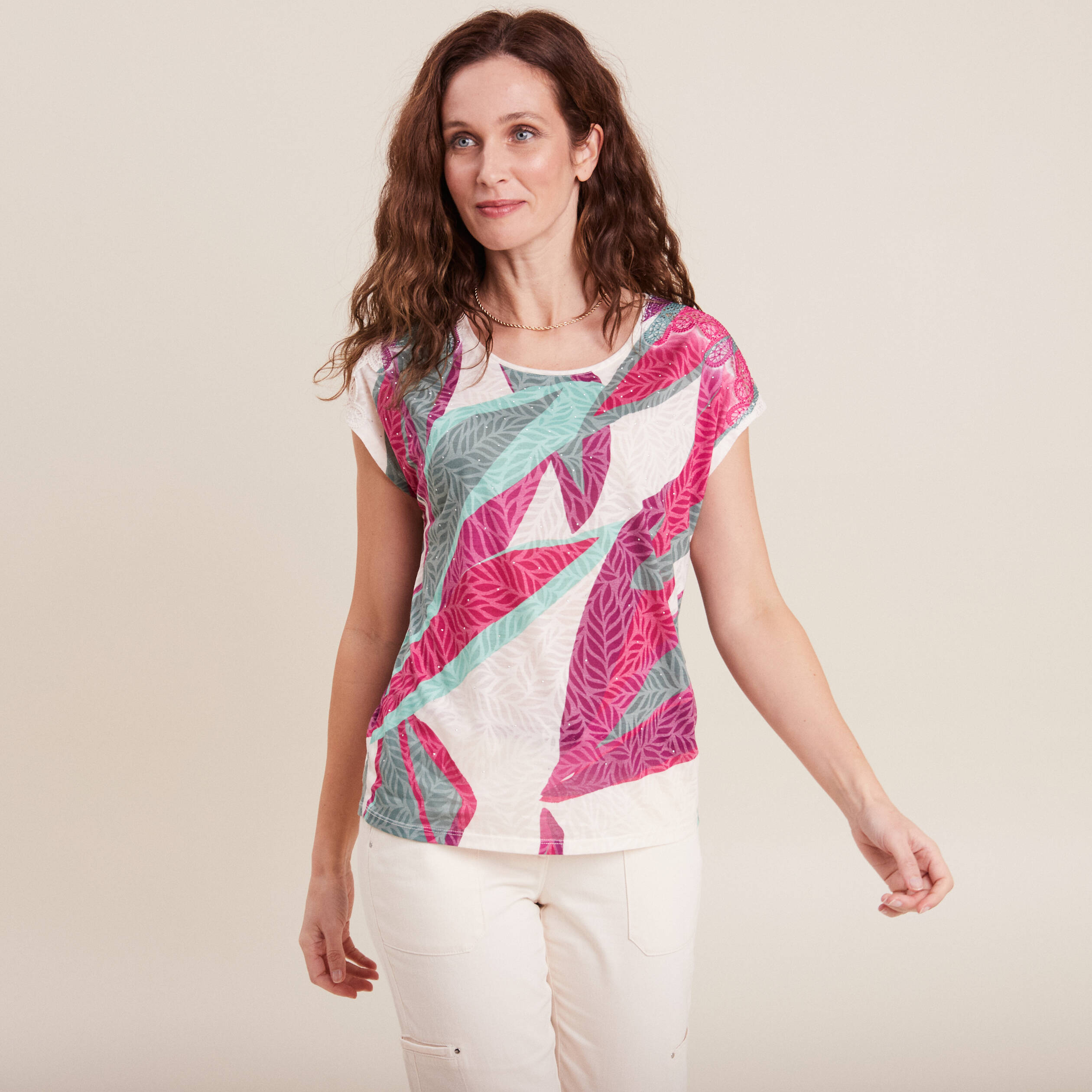 T-shirt manches courtes ecru femme