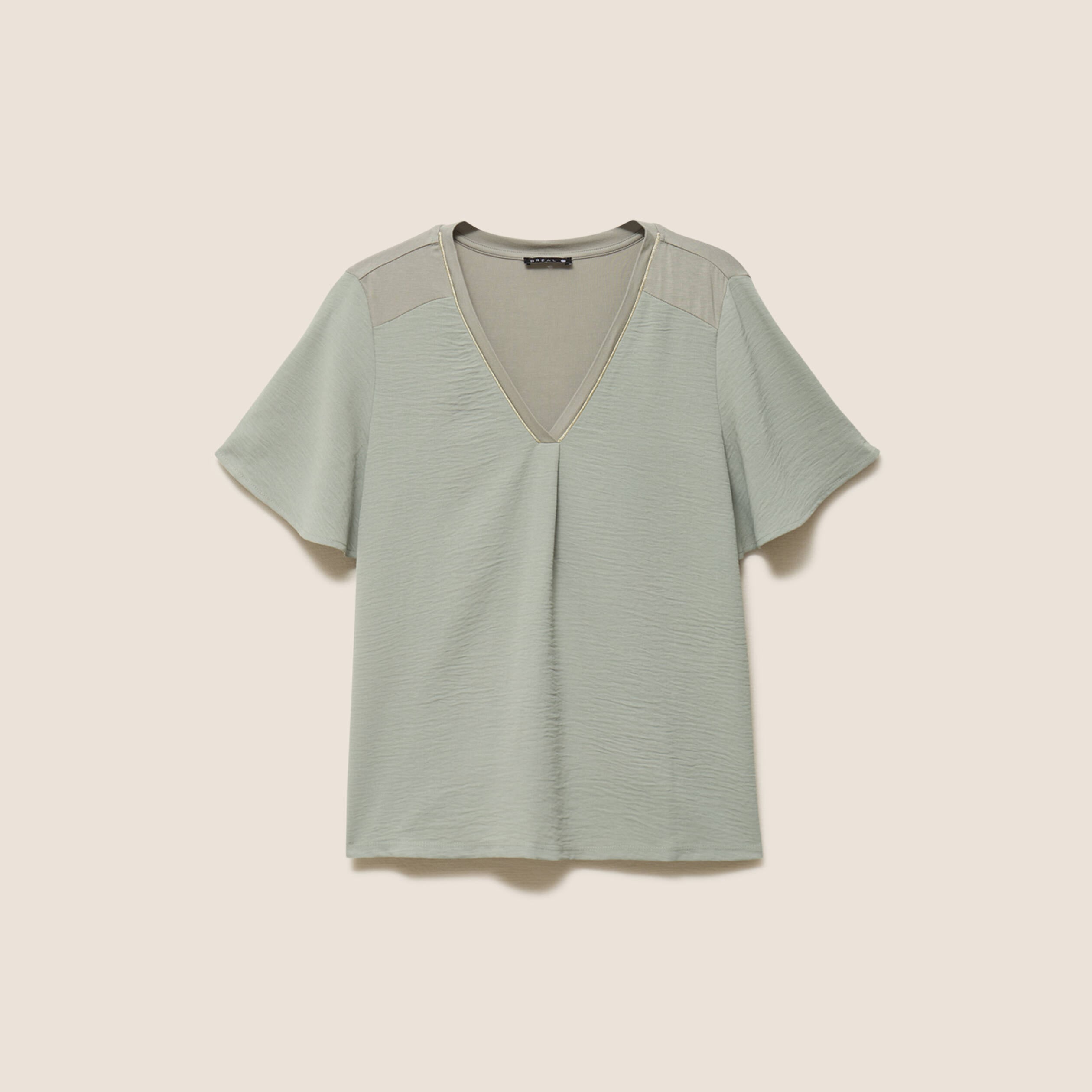 T-shirt bi-mati&egrave;re manches courtes vert clair femme