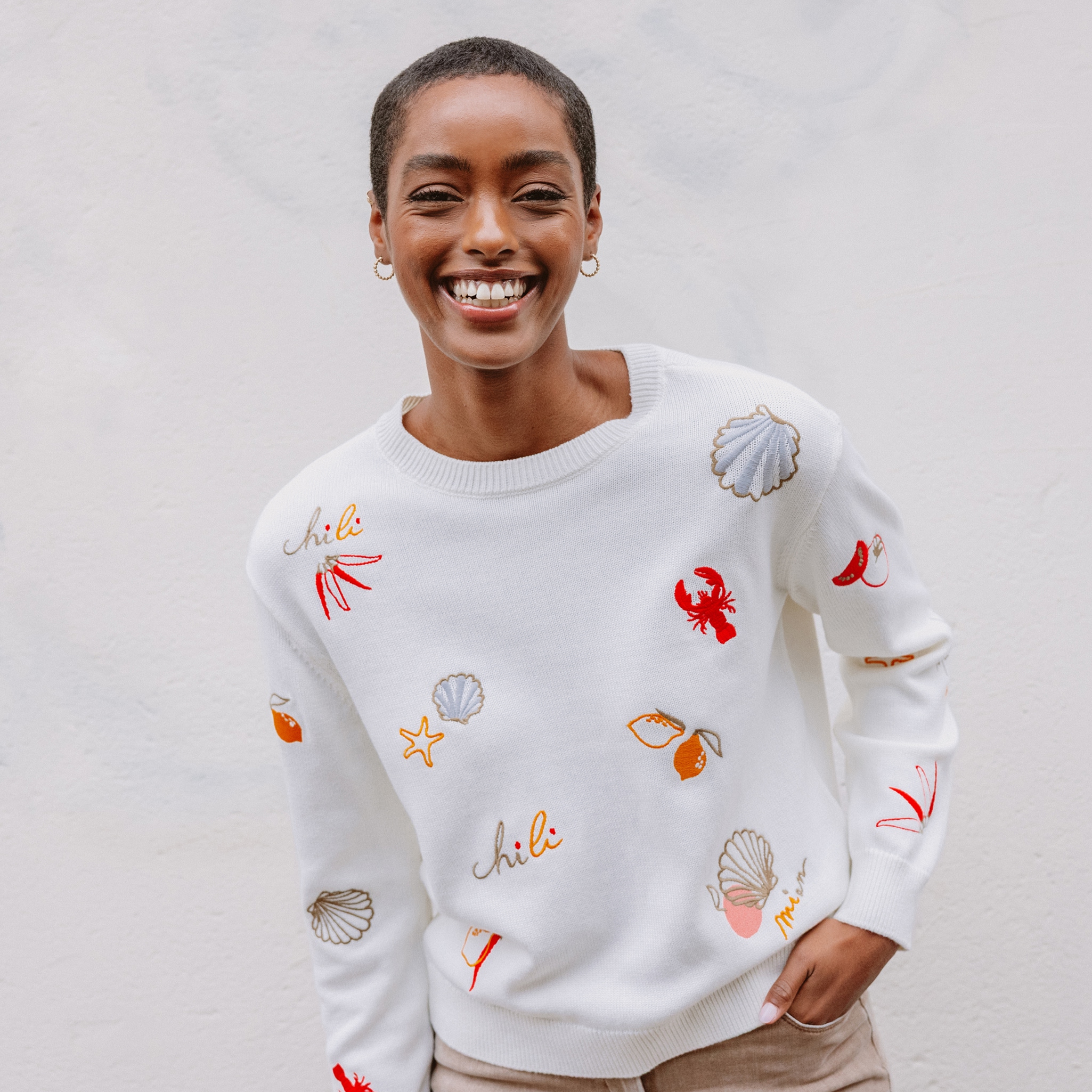 Pull col rond manches longues rouge femme