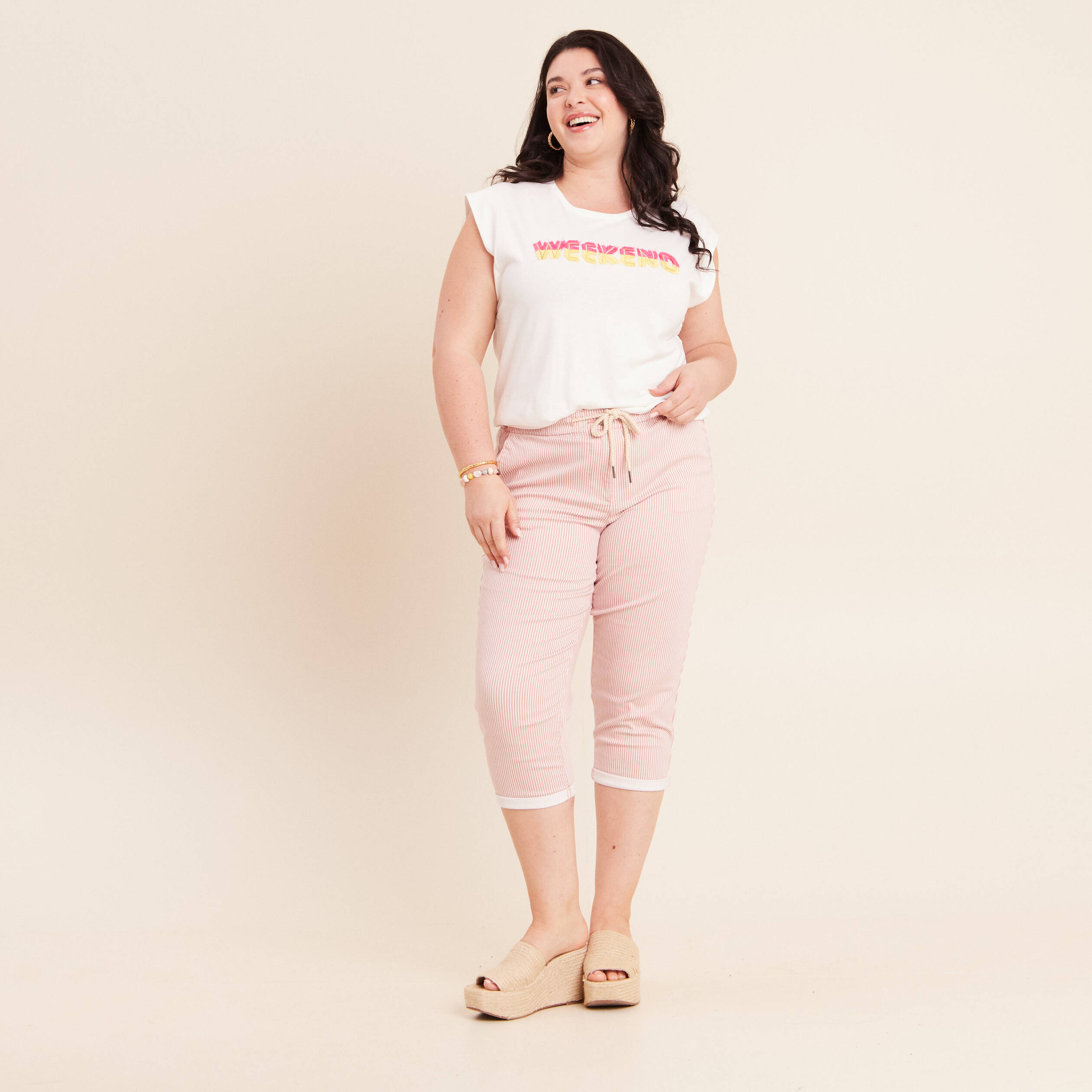 Pantacourt coupe mom large rose femme