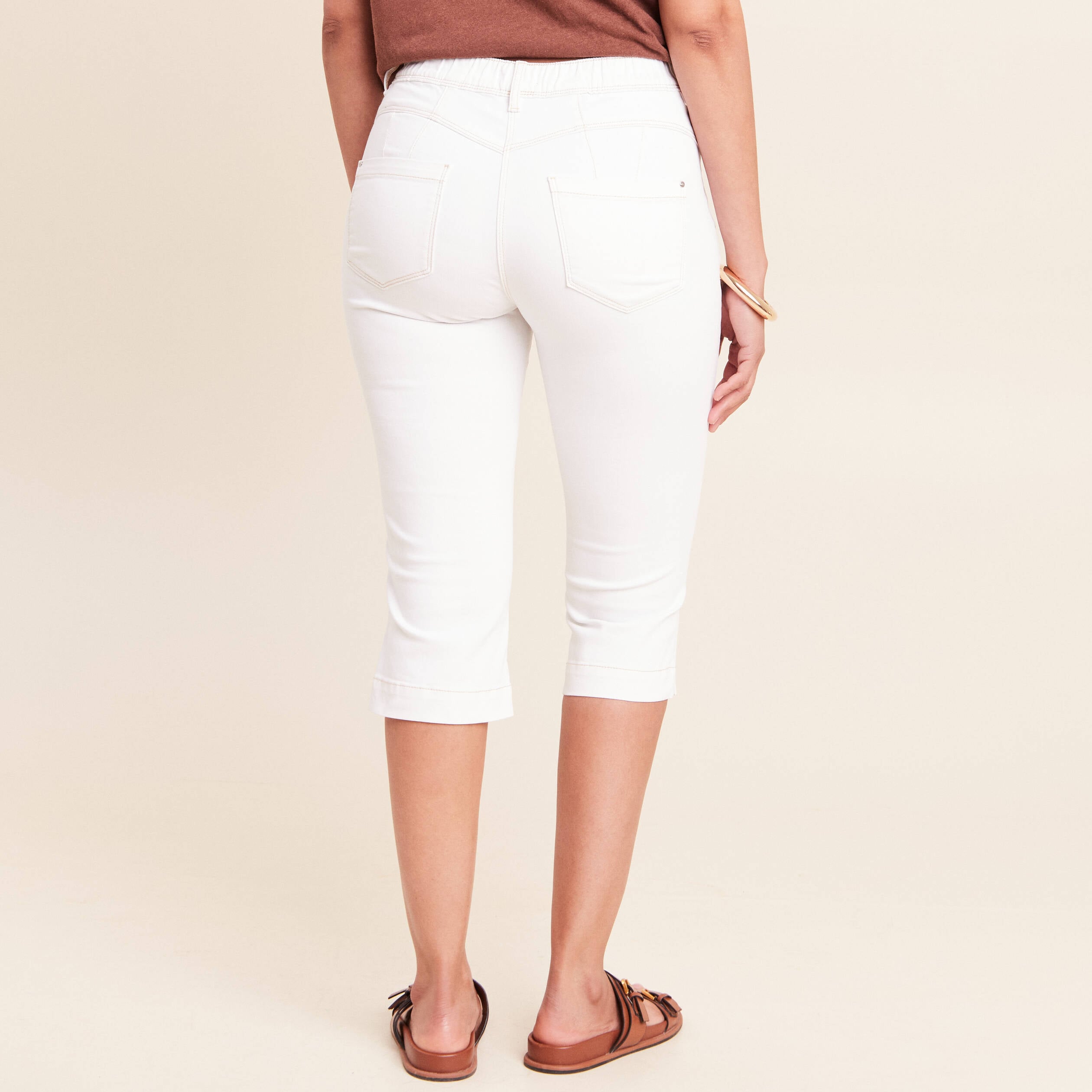Pantacourt en denim blanc femme
