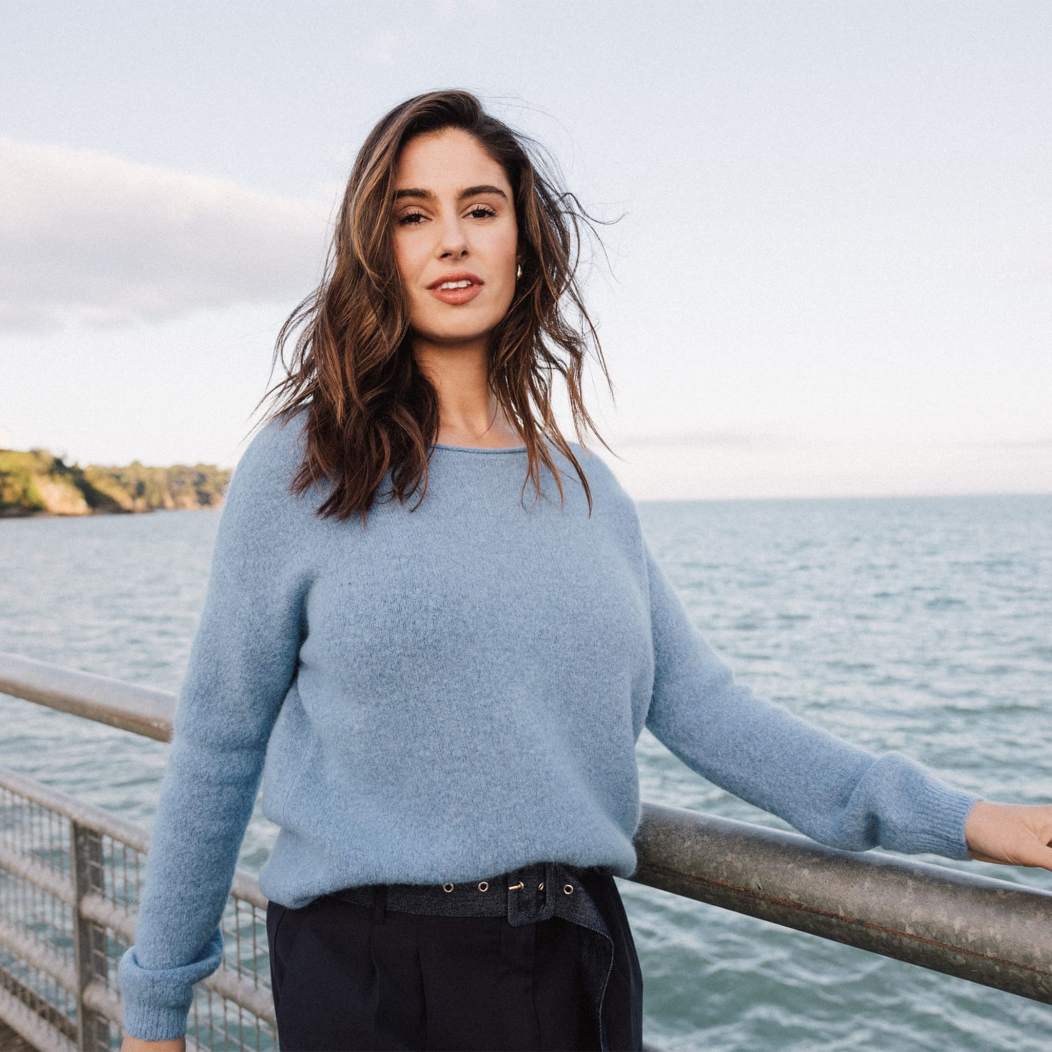 Pull manches longues bleu ciel femme