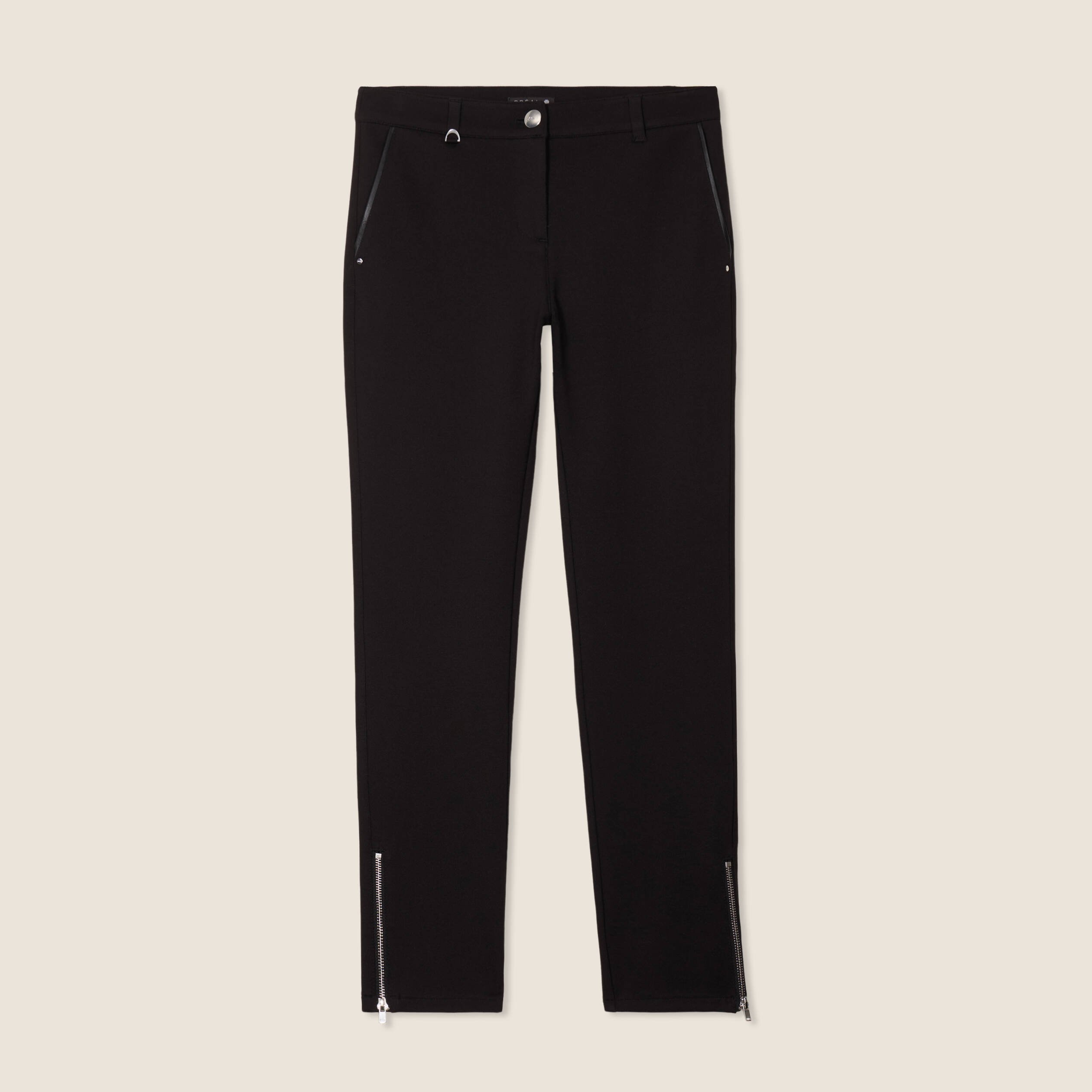 pantalon ajuste details zippes noir femme Pantalon ajusté détails zippés noir femme