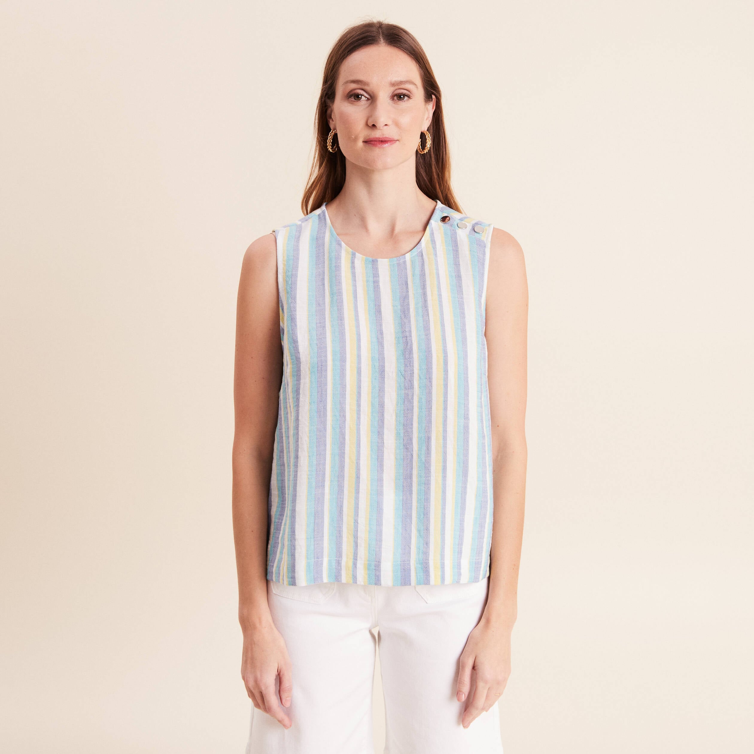 Blouse sans manches col rond bleu femme