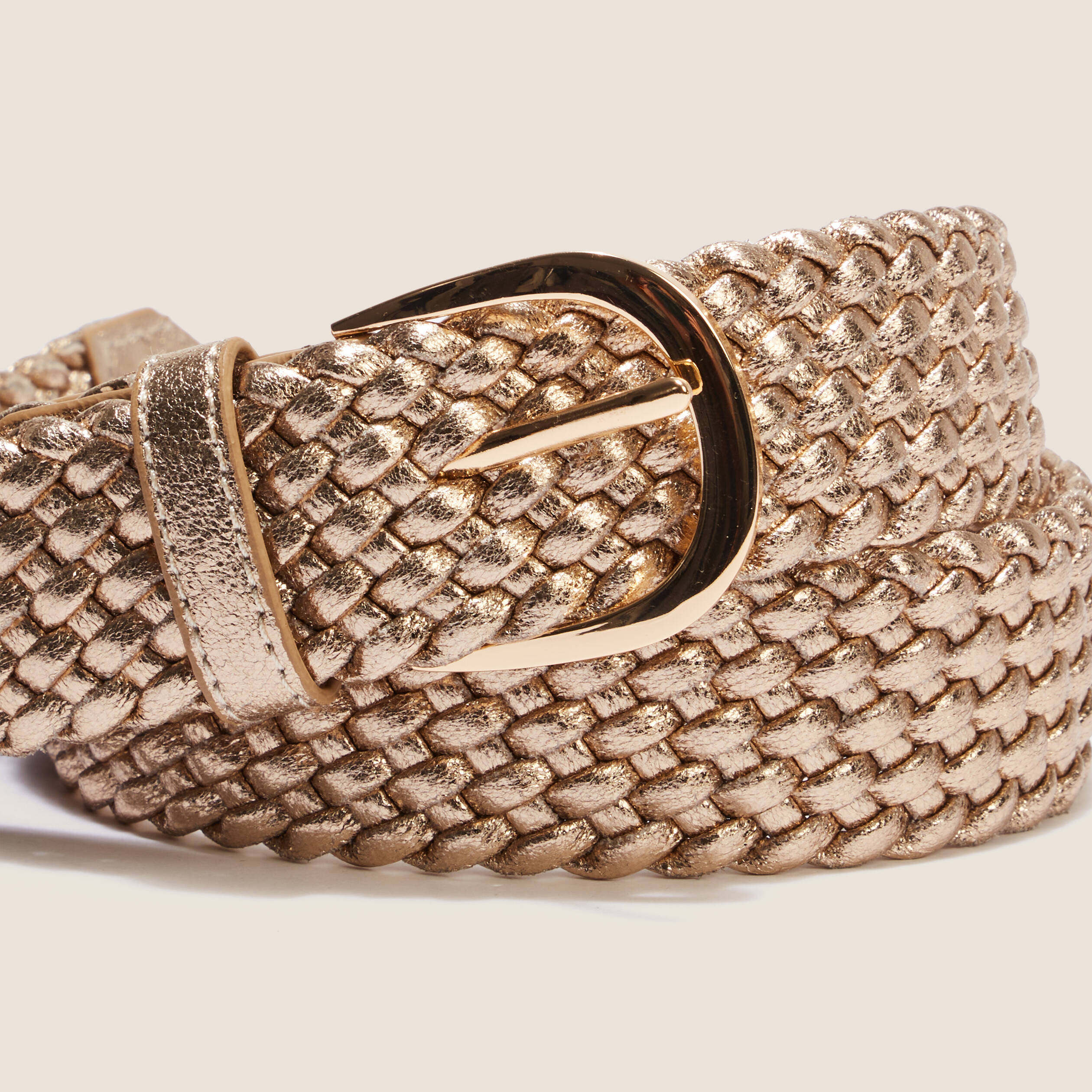 Ceinture tress&eacute;e m&eacute;taliss&eacute;e couleur or femme