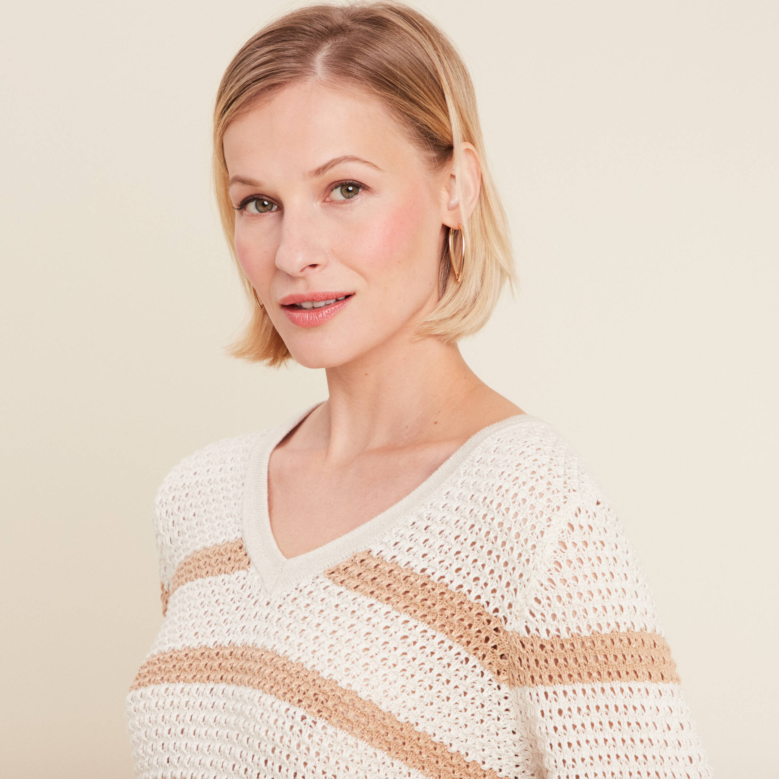 Pull manches longues ajouré blanc femme