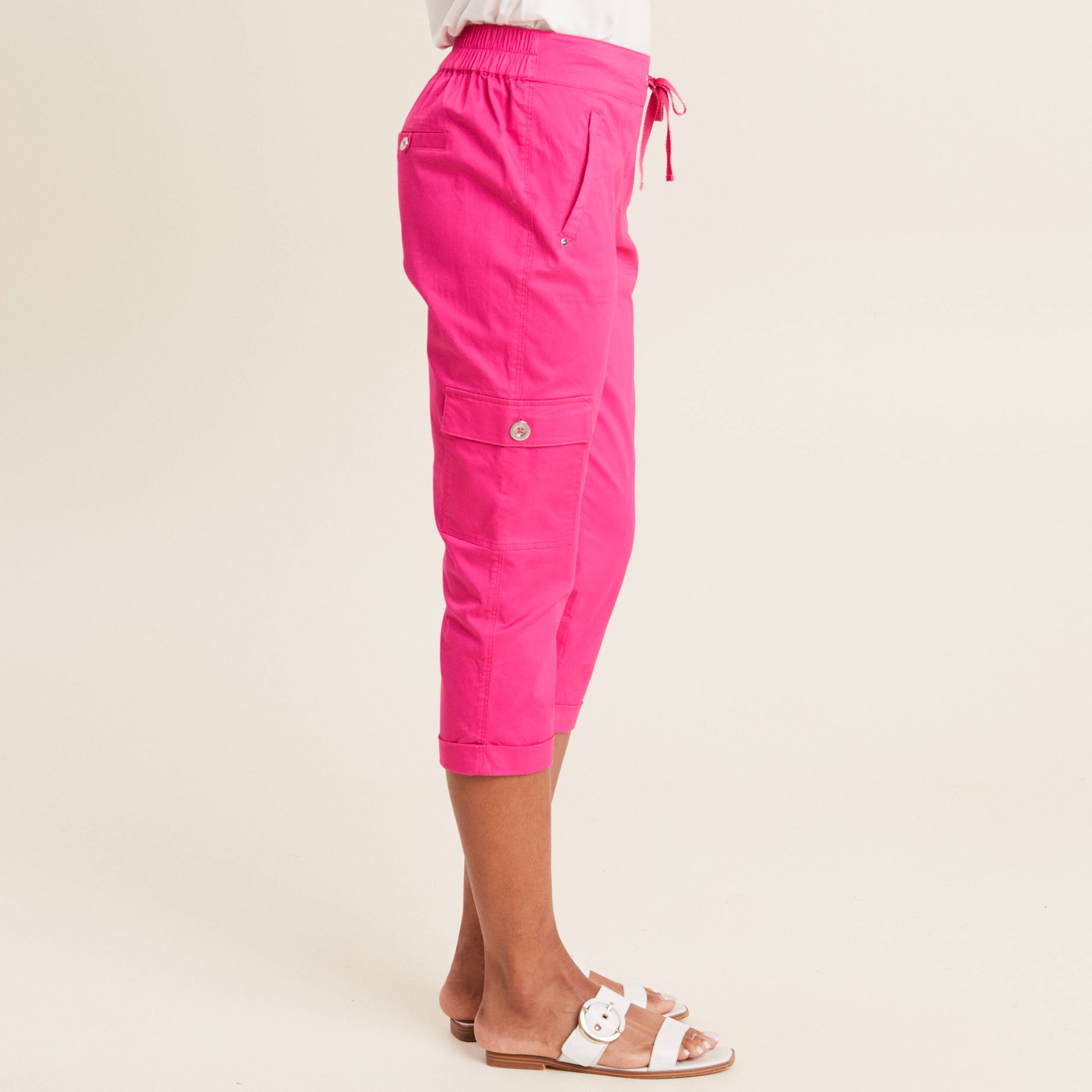 Pantacourt droit poches côtés rose fushia femme