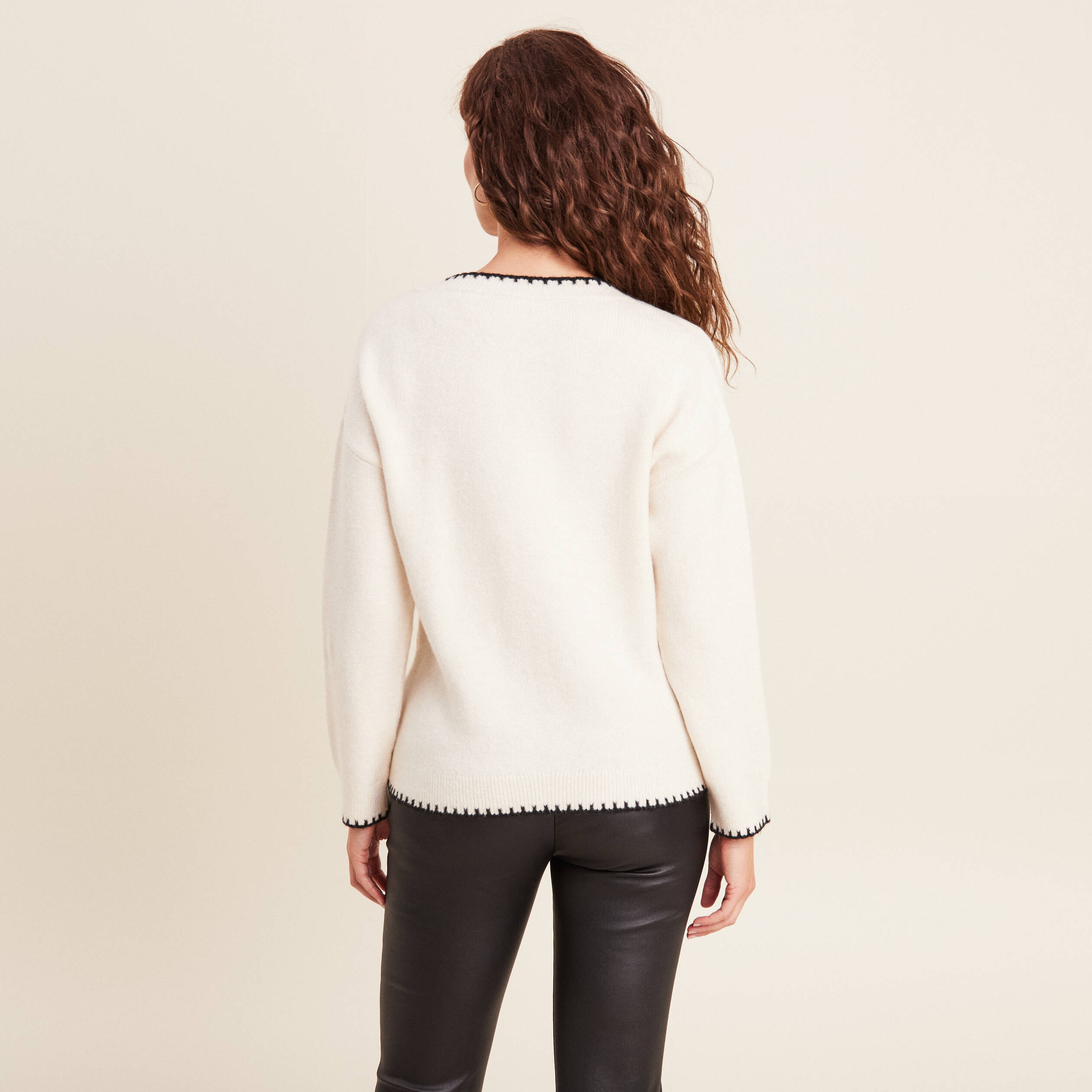 Pull manches longues ecru femme