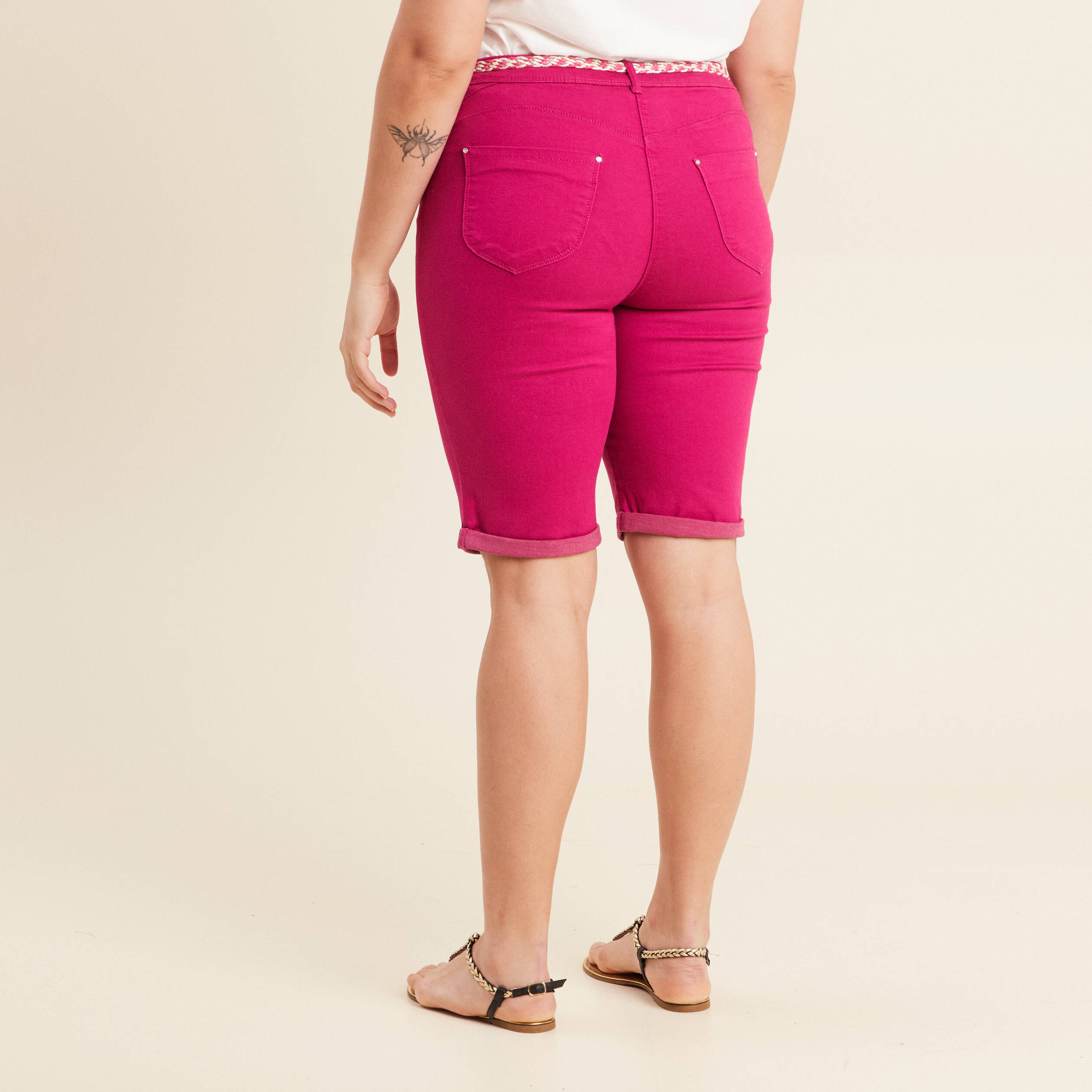 Bermuda ajusté ceinturé rose fushia femme