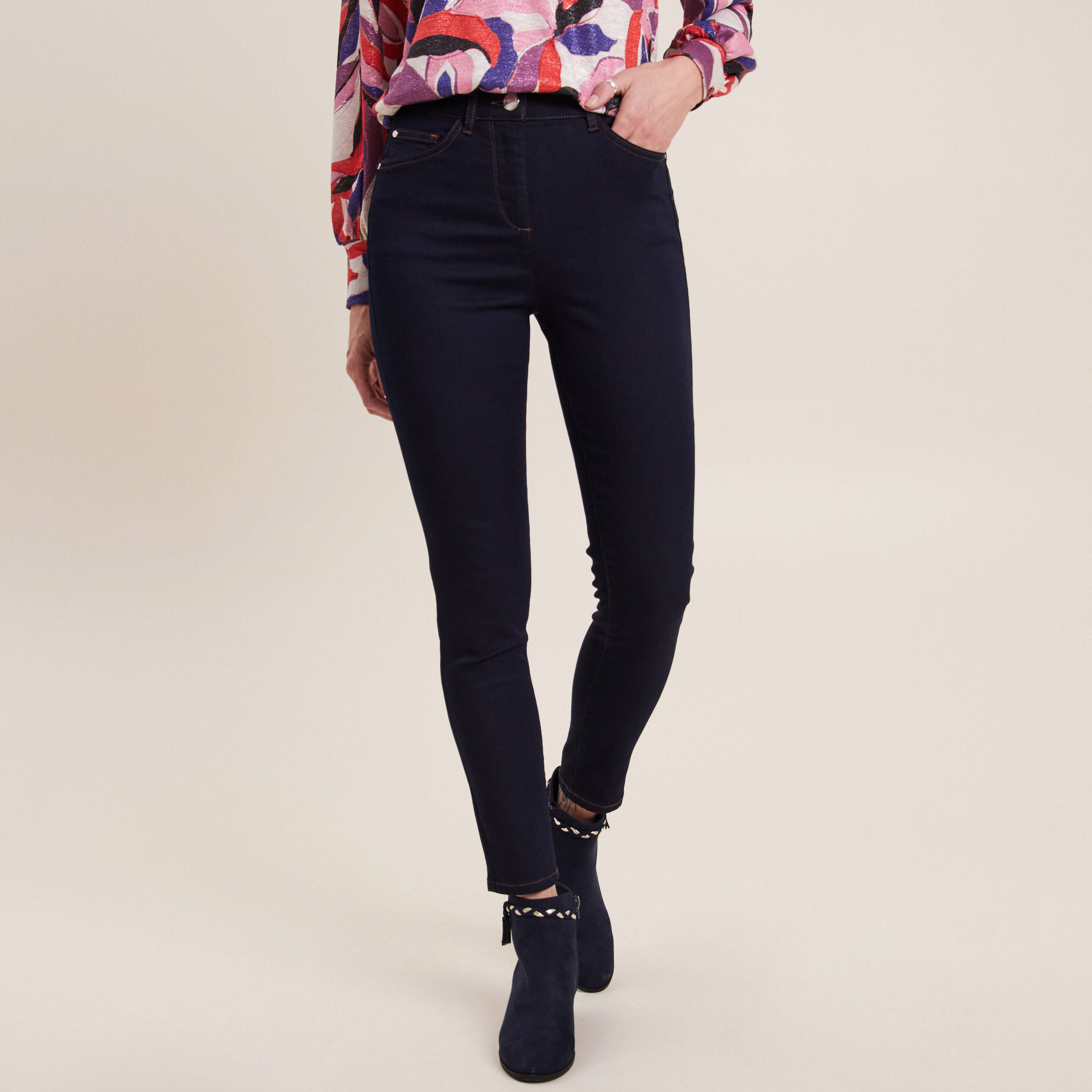 Pantalon léger taille haute 7/8ème denim brut femme
